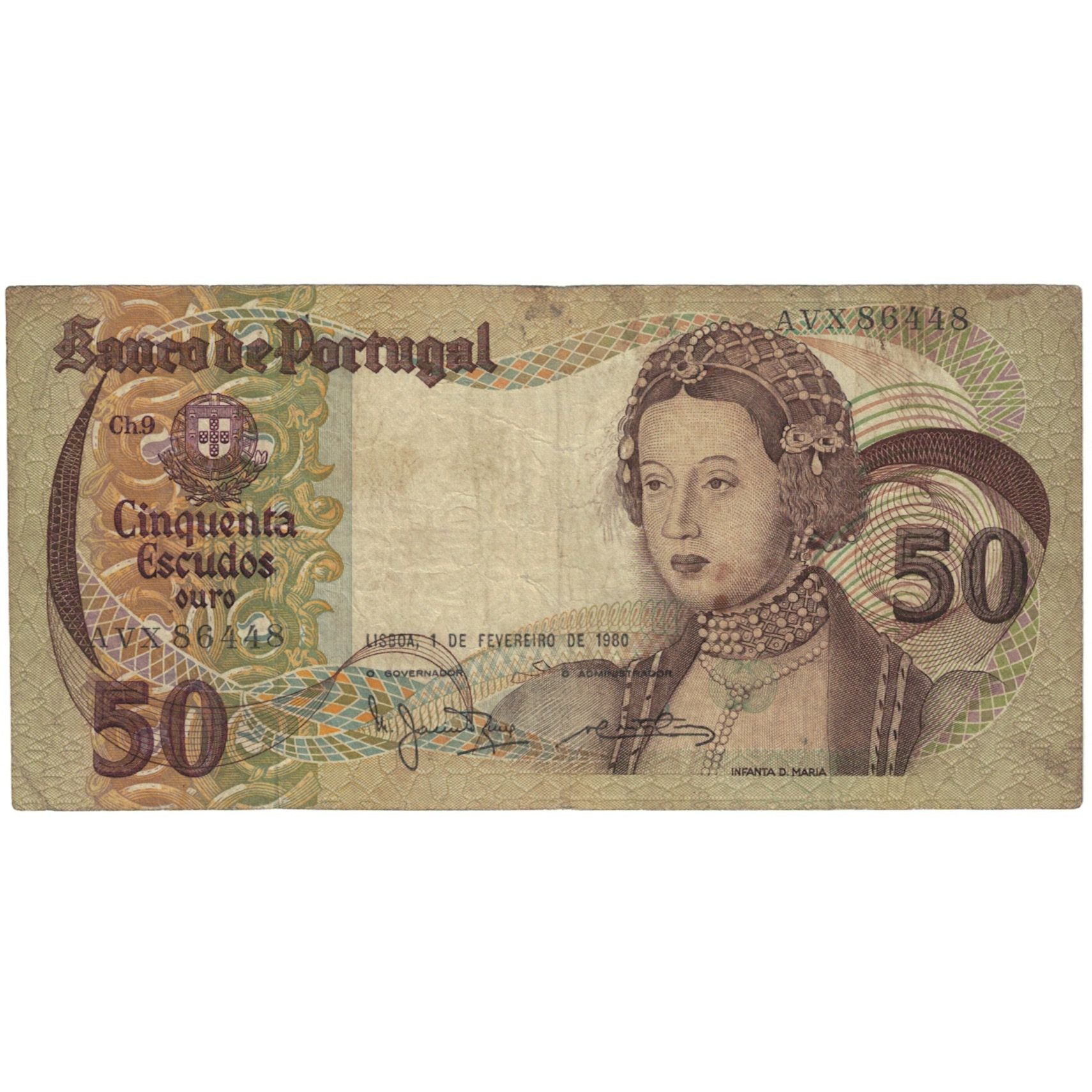Biljet, Portugal, 50 Escudos, 1980, 1980-02-01, KM:174b, B+