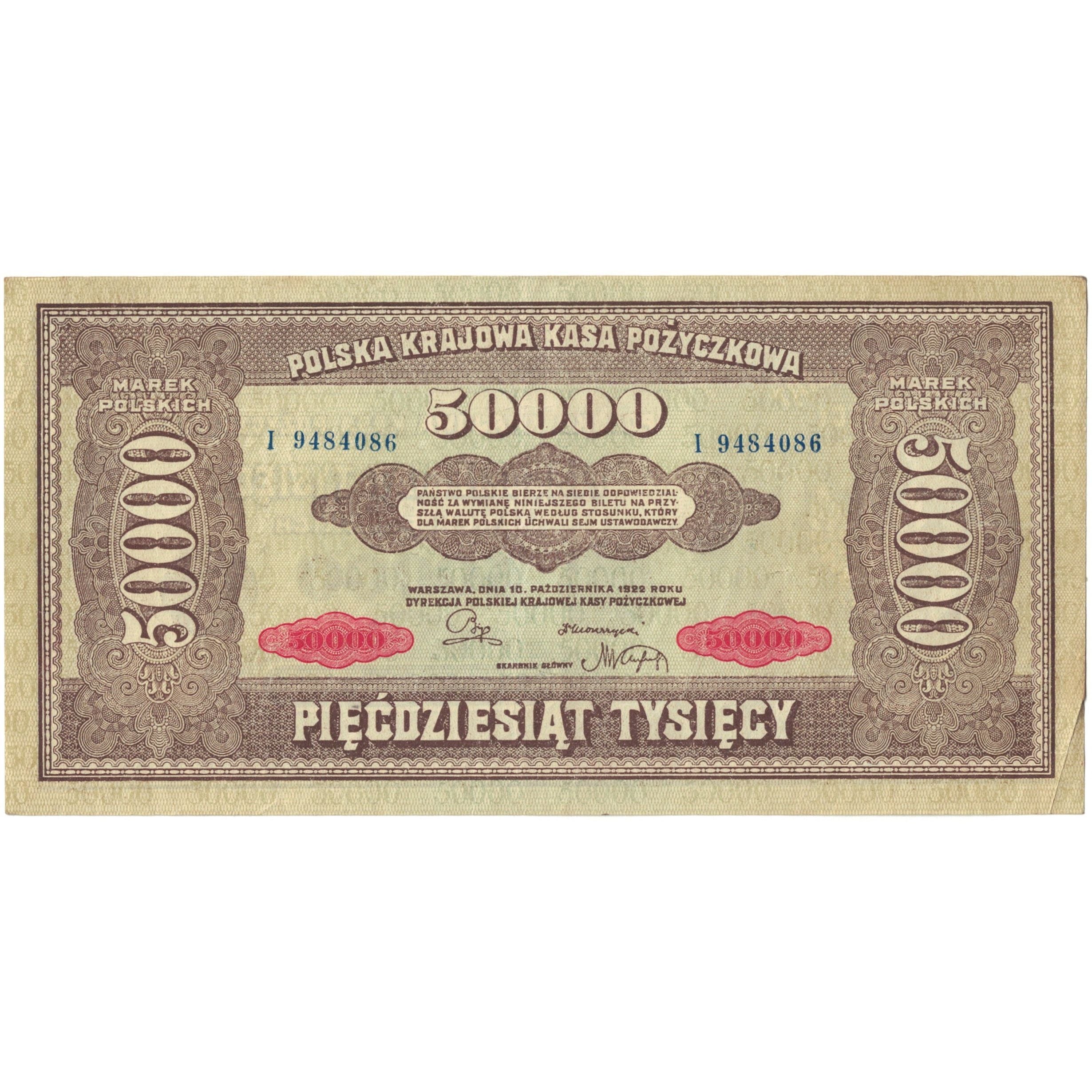 Billete, 50,000 Marek, 1922-1923, Polonia, 1922-10-10, KM:33, MBC