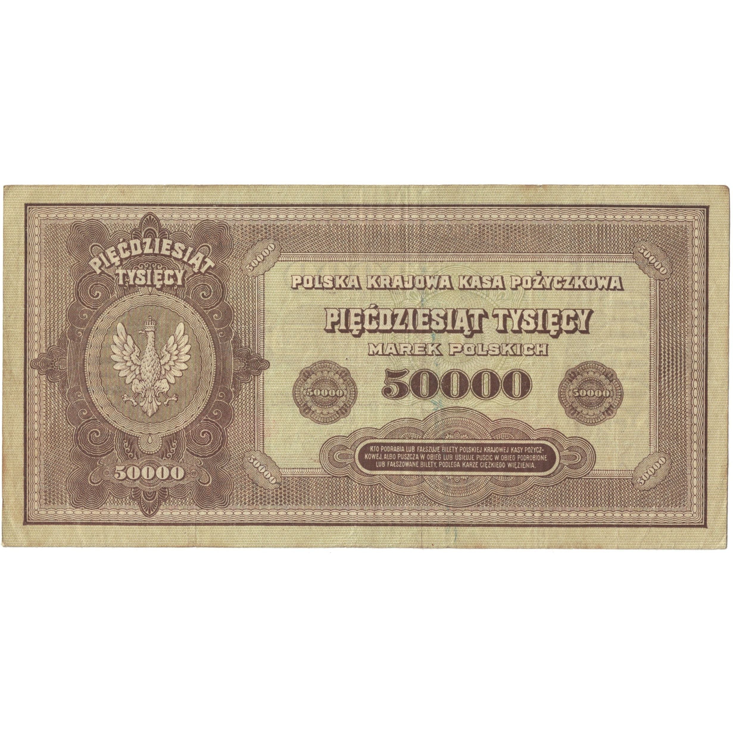 Nota, Polónia, 50,000 Marek, 1922-1923, 1922-10-10, KM:33, EF(40-45)