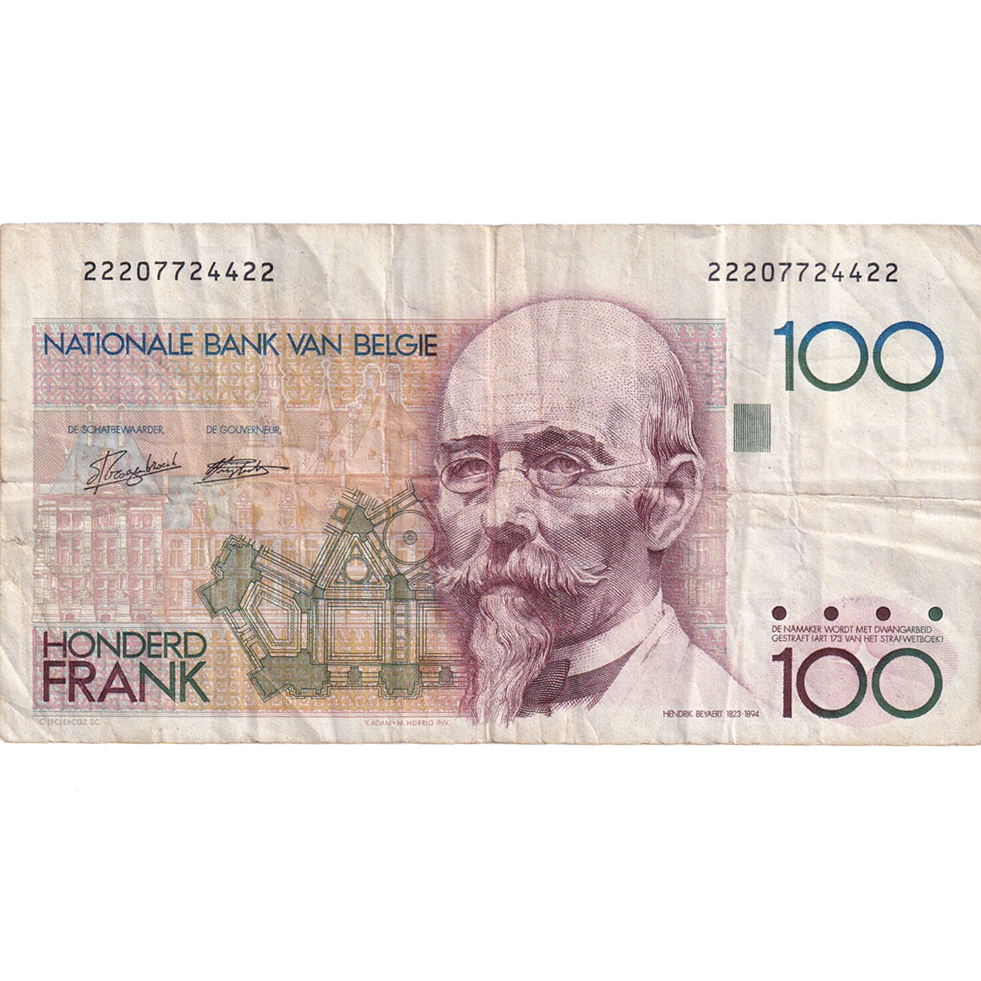 Biljet, België, 100 Francs, 1986-1989, Undated (1986-1989), KM:142a, TB
