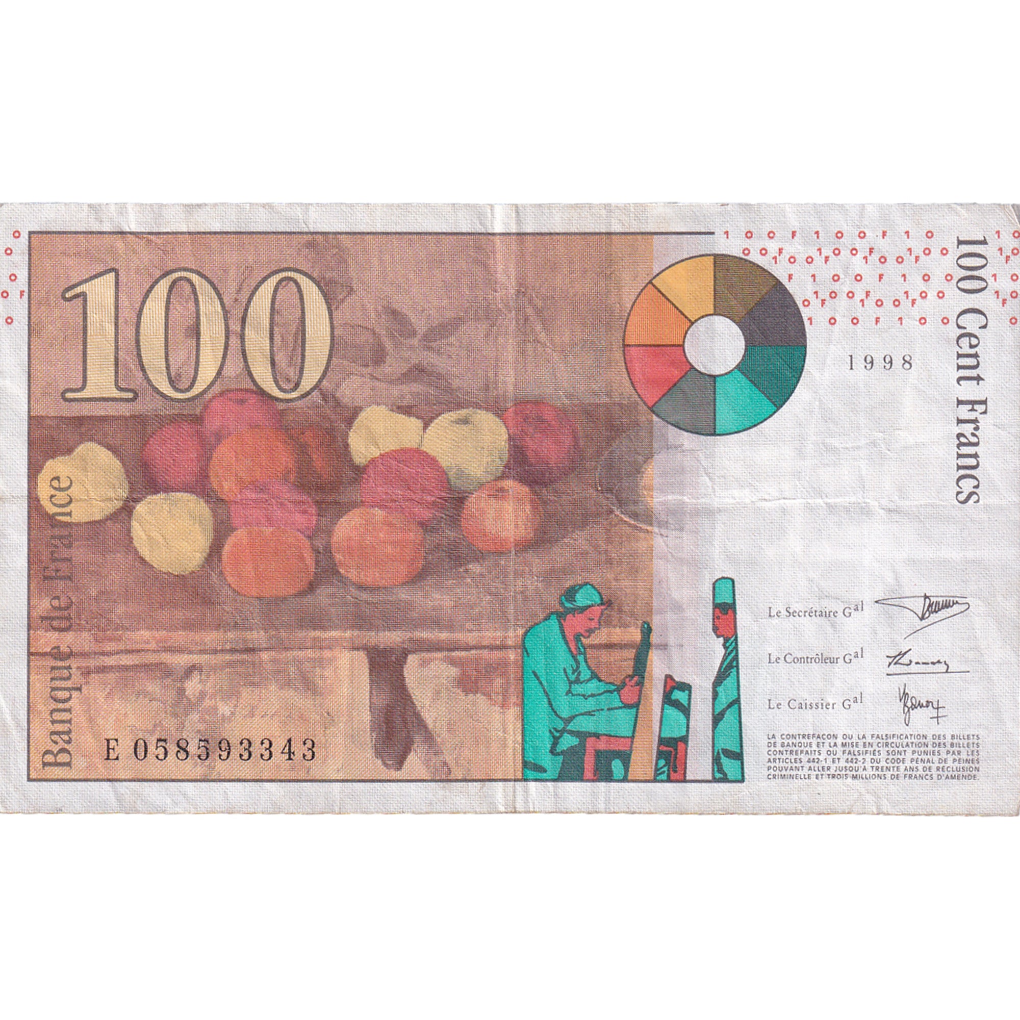 Francia, 100 Francs, Cézanne, 1998, MB+, Fayette:74.2, KM:158a