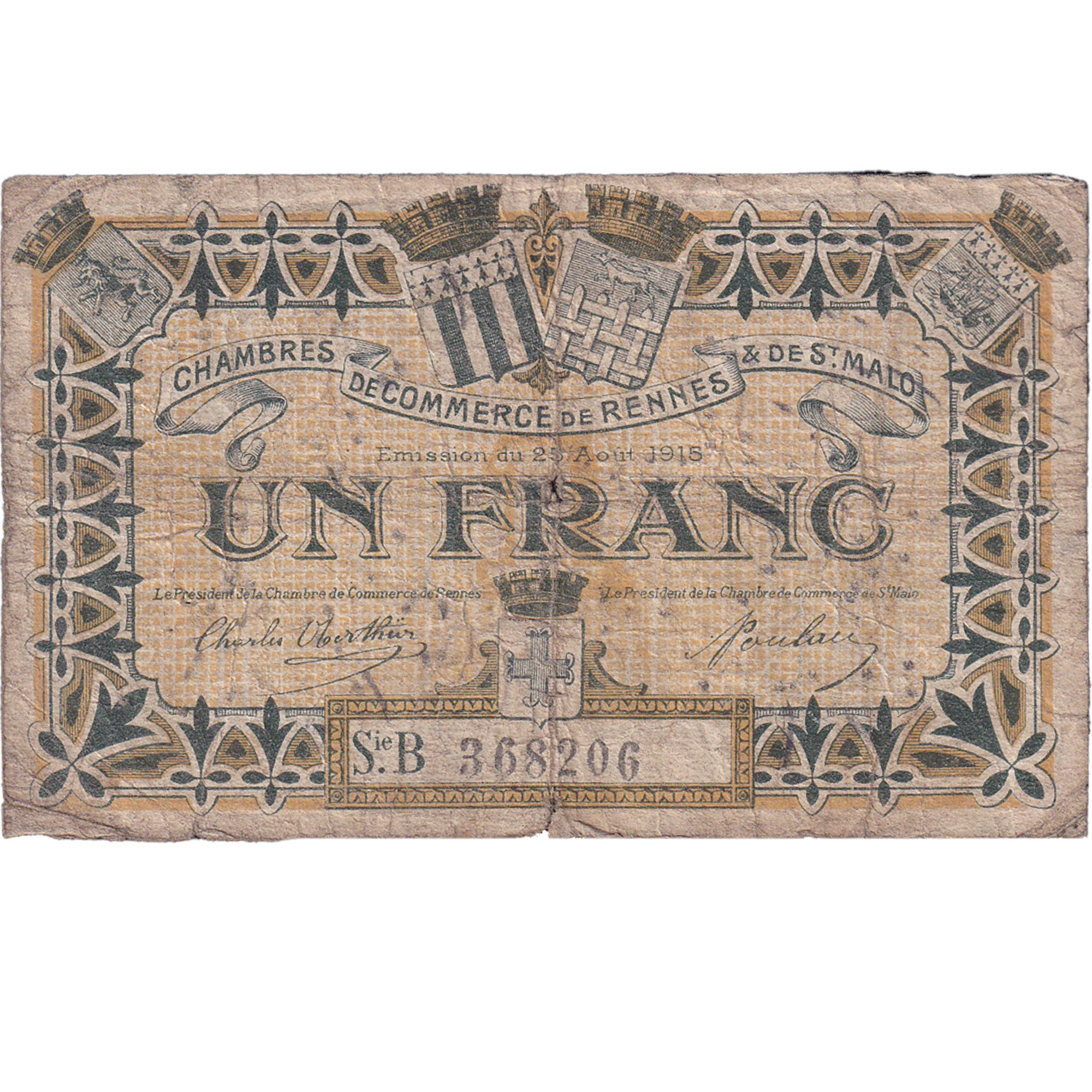 Frankreich, Rennes et Saint-Malo, 1 Franc, 1915, SGE, Pirot:105-3