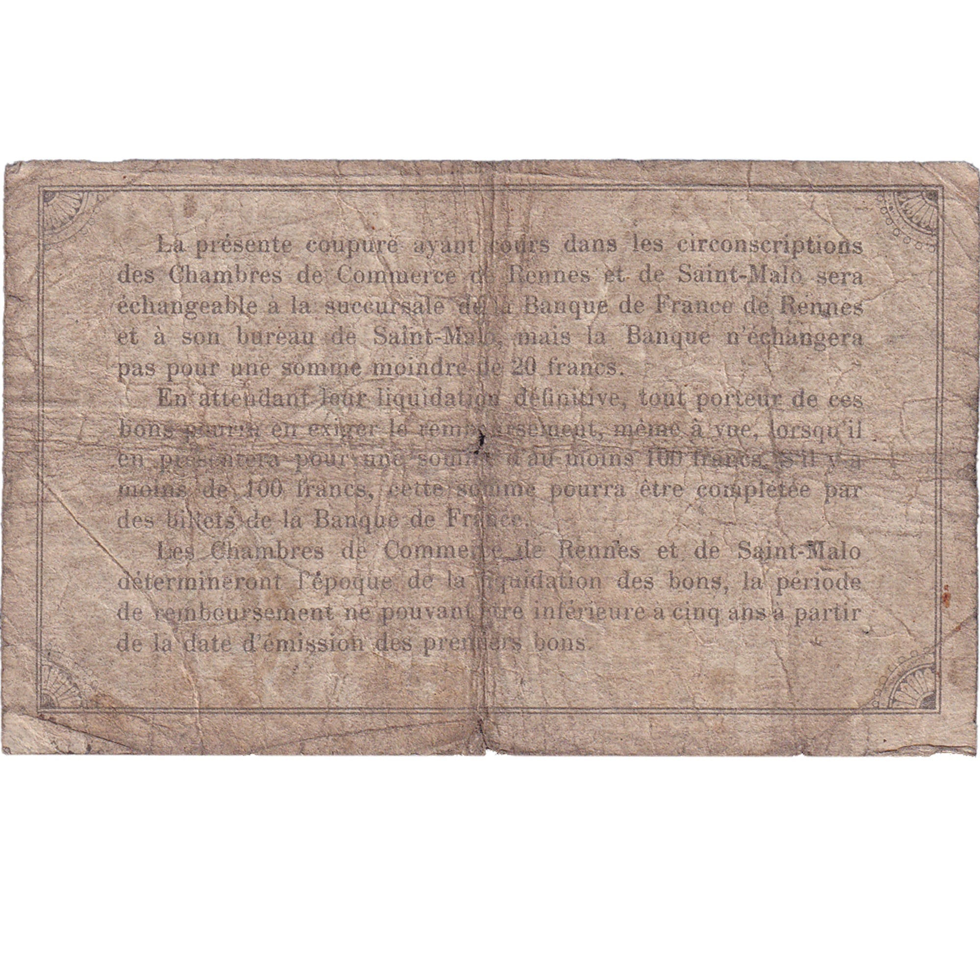 Frankreich, Rennes et Saint-Malo, 1 Franc, 1915, SGE, Pirot:105-3