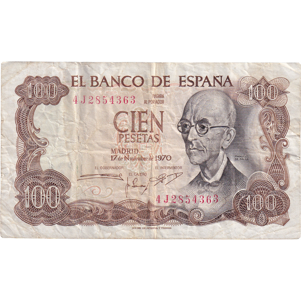 Nota, Espanha, 100 Pesetas, 1970-11-17, KM:152a, VF(20-25)