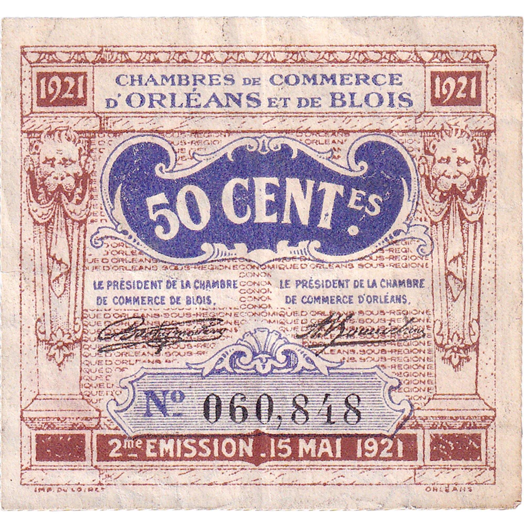 Frankreich, Orléans et Blois, 50 Centimes, 1921, SGE, Pirot:96-5