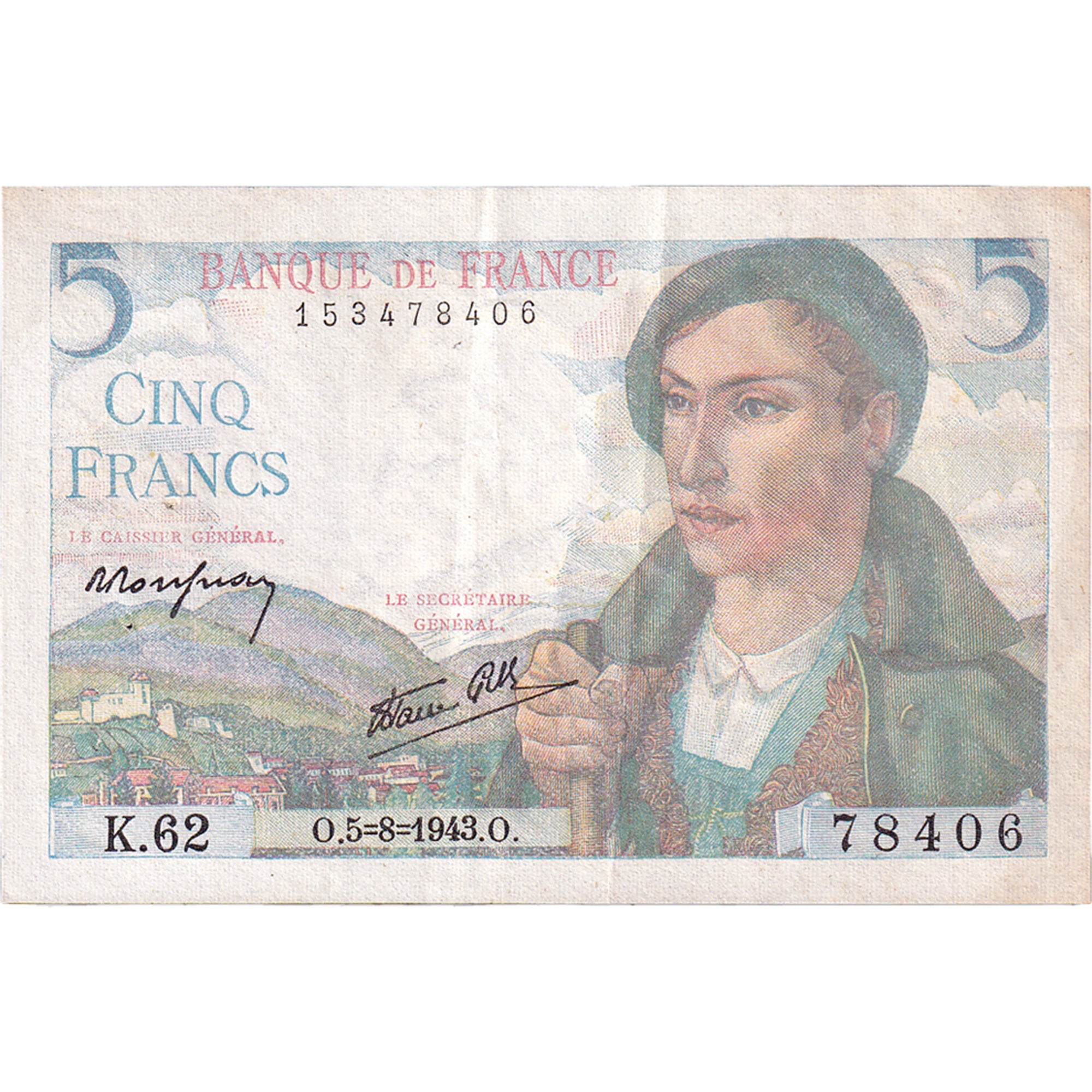 Frankreich, 5 Francs, 1943, K.62, SS, Fayette:5.3, KM:98a