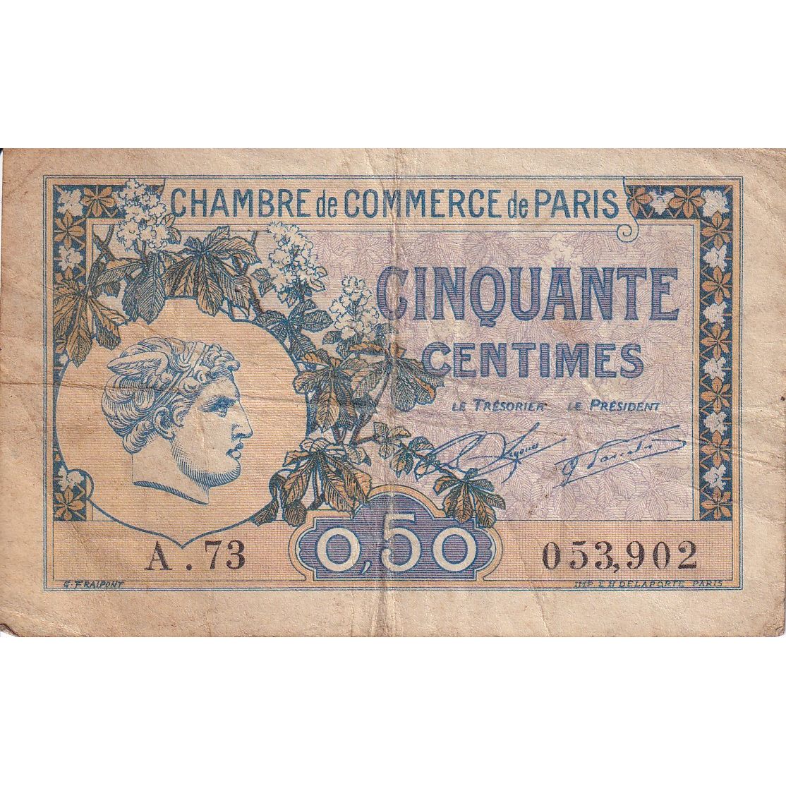 França, Paris, 50 Centimes, 1920, VG(8-10)