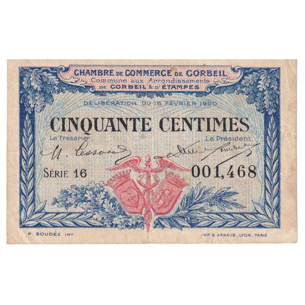 França, Corbeil, 50 Centimes, 1920, VF(30-35), Pirot:50-1