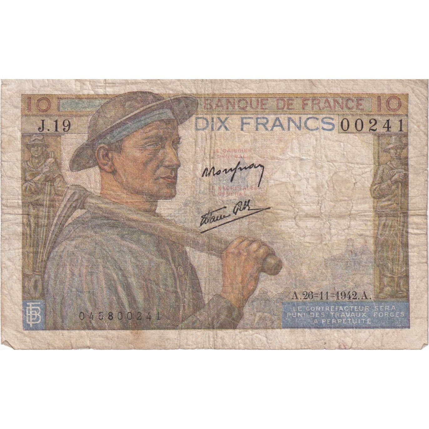 Frankreich, 10 Francs, Mineur, J.19, SGE, Fayette:8.6, KM:99e