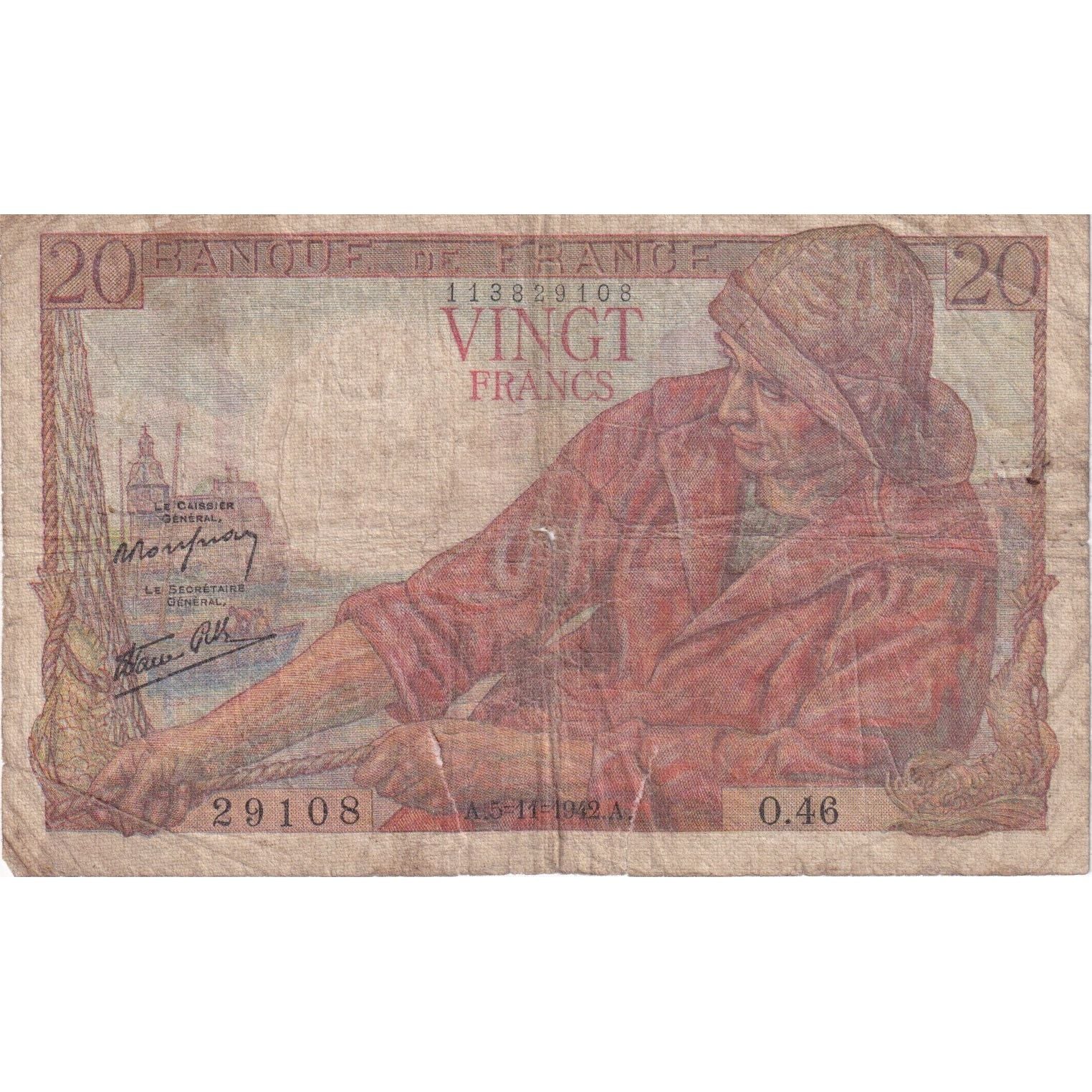 Frankreich, 20 Francs, Pêcheur, 1942, O.46, SGE, Fayette:13.4, KM:100a