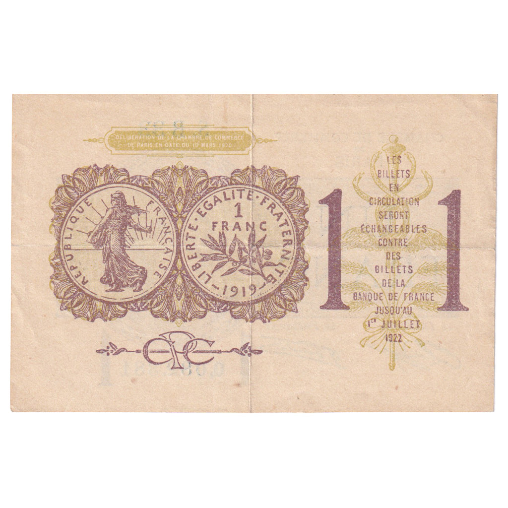 Francja, Paris, 1 Franc, 1922, EF(40-45), Pirot:97-23