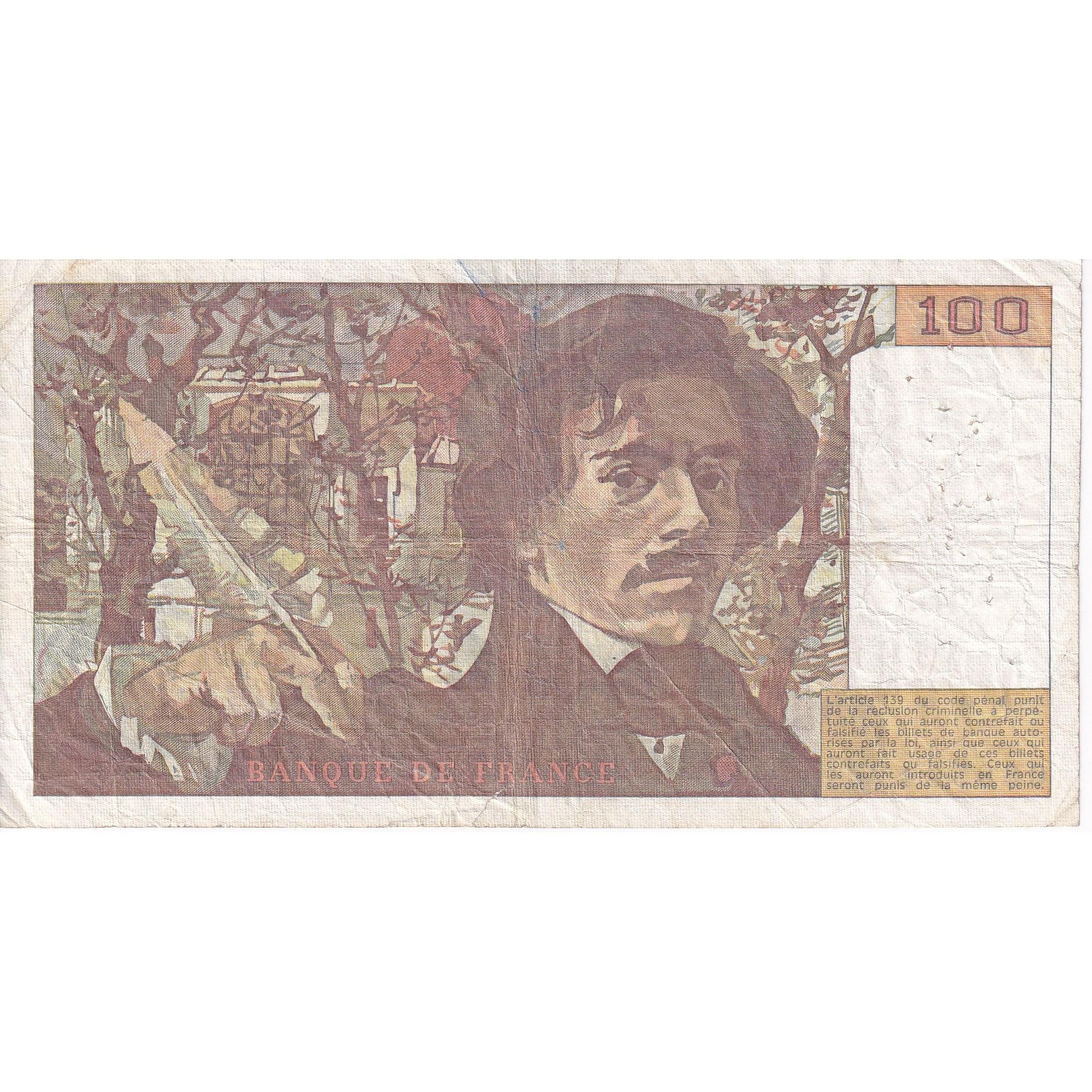 France, 100 Francs, Delacroix, 1978, O.2, VF(20-25), Fayette:68.2, KM:154a