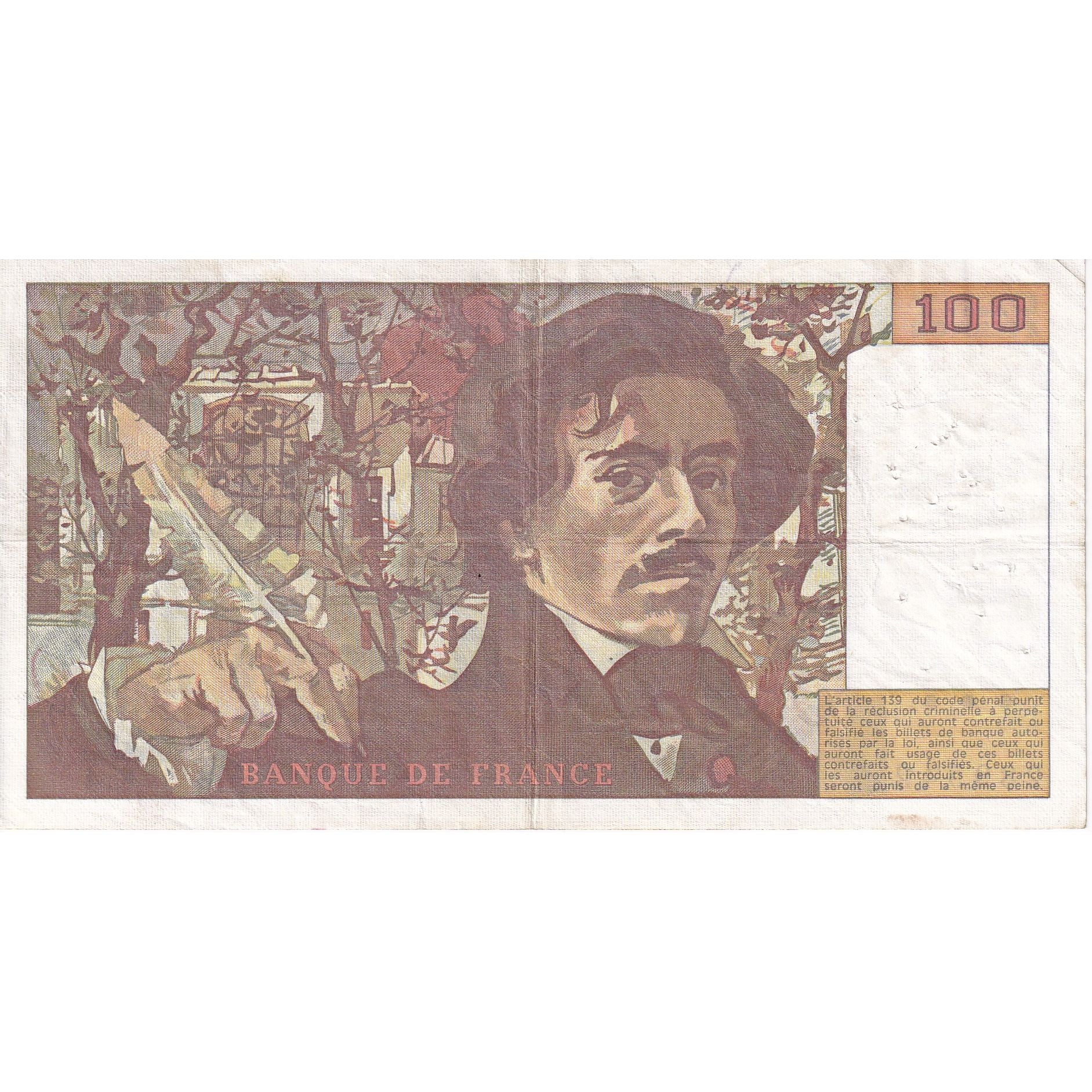 France, 100 Francs, Delacroix, 1978, K.4, VF(20-25), Fayette:69.4, KM:153