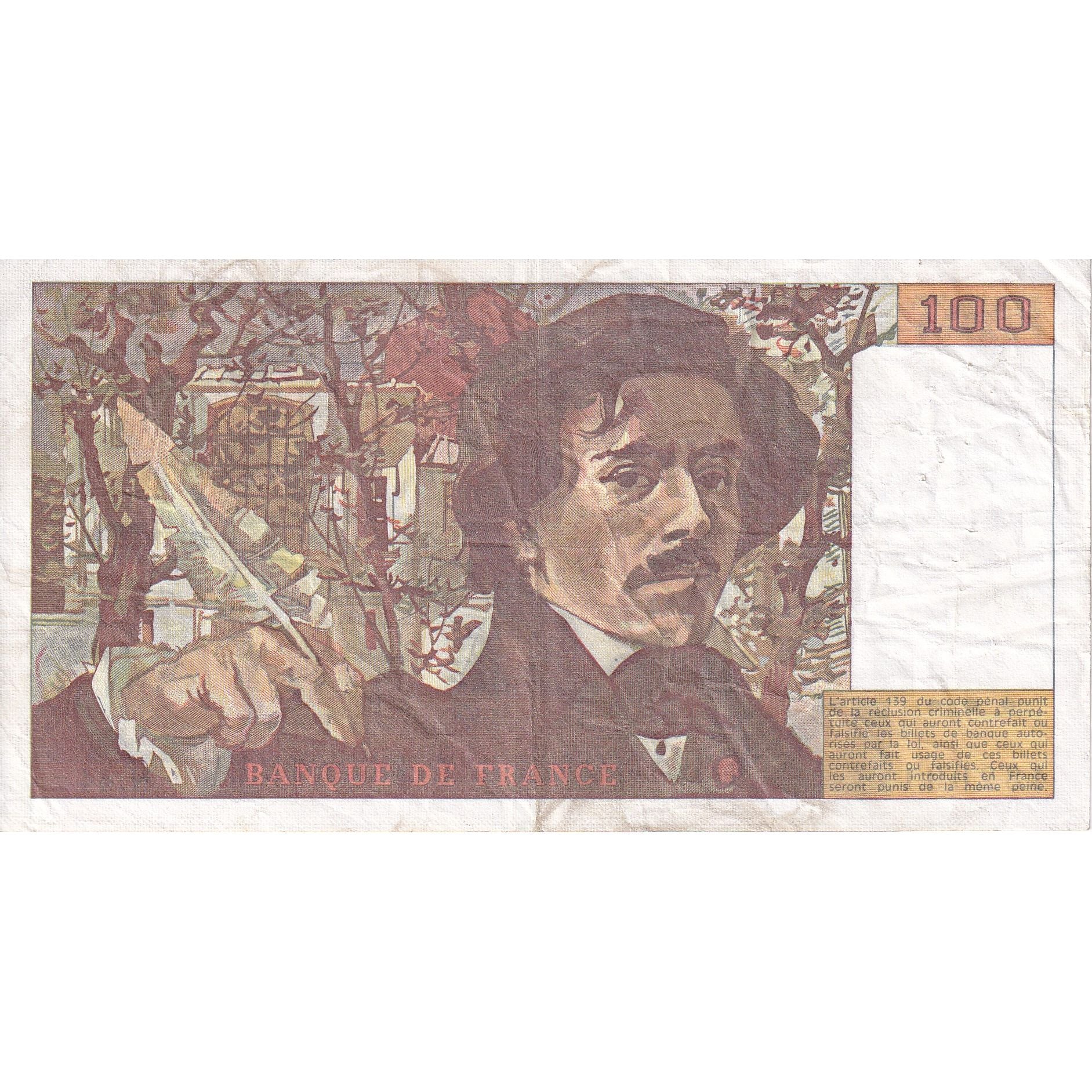 France, 100 Francs, Delacroix, 1981, N.44, VF(20-25), Fayette:69.5, KM:154b