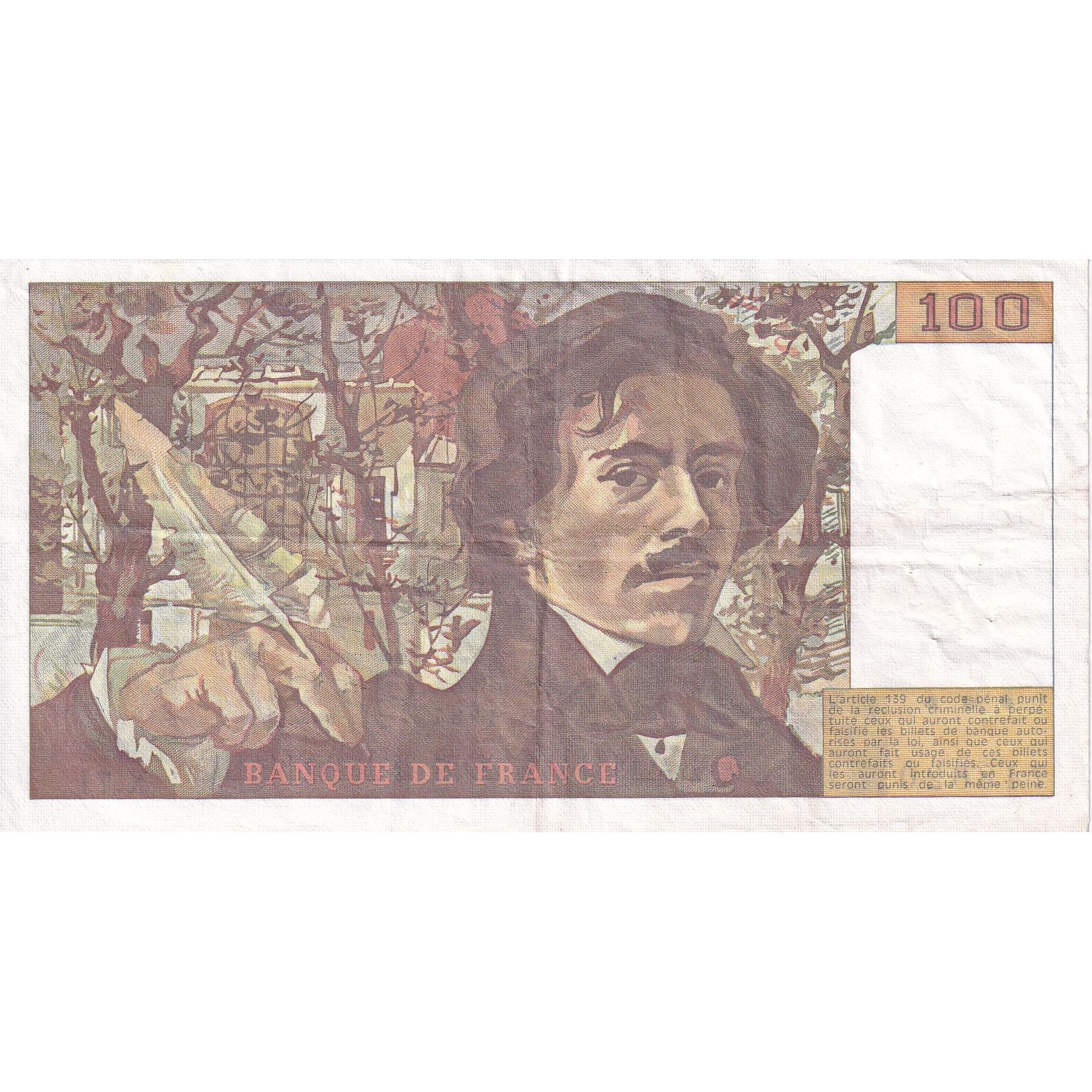 França, 100 Francs, Delacroix, 1984, X.71, EF(40-45), Fayette:69.8a), KM:154b
