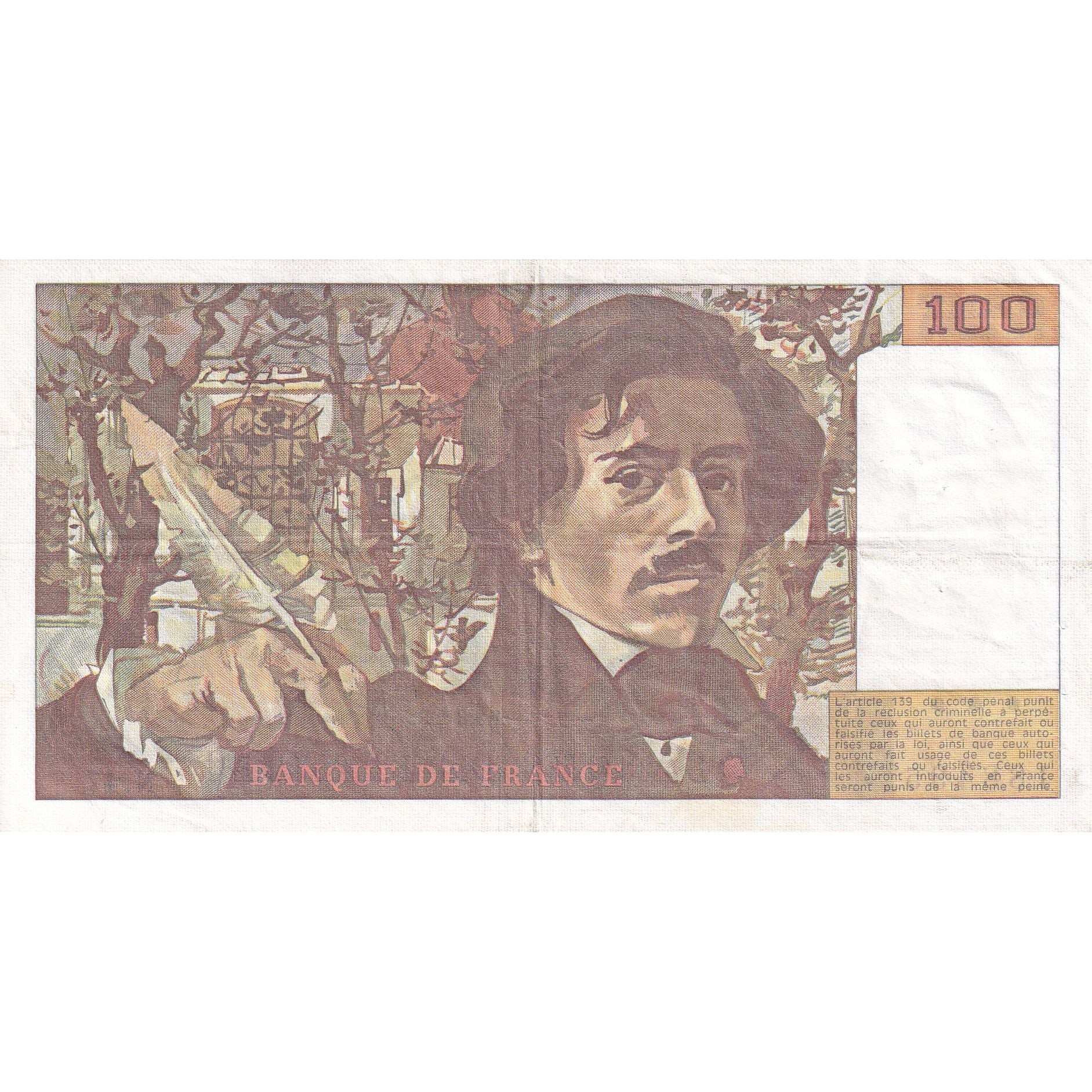 France, 100 Francs, Delacroix, 1981, N.47, EF(40-45), Fayette:69.5, KM:154b