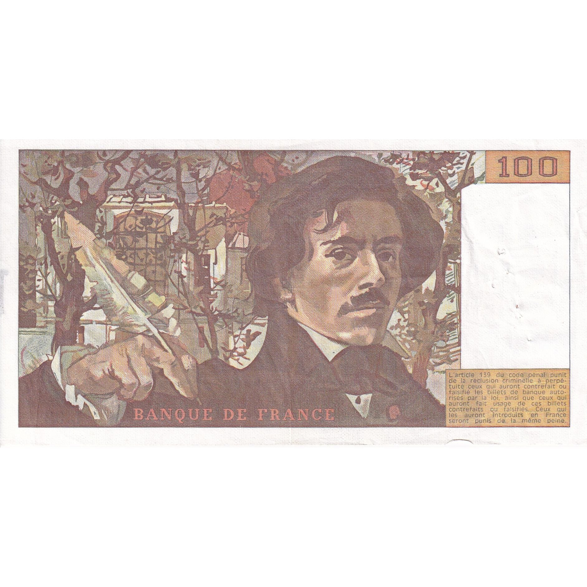 França, 100 Francs, Delacroix, 1980, L.32, VF(30-35), Fayette:69.4a, KM:154b