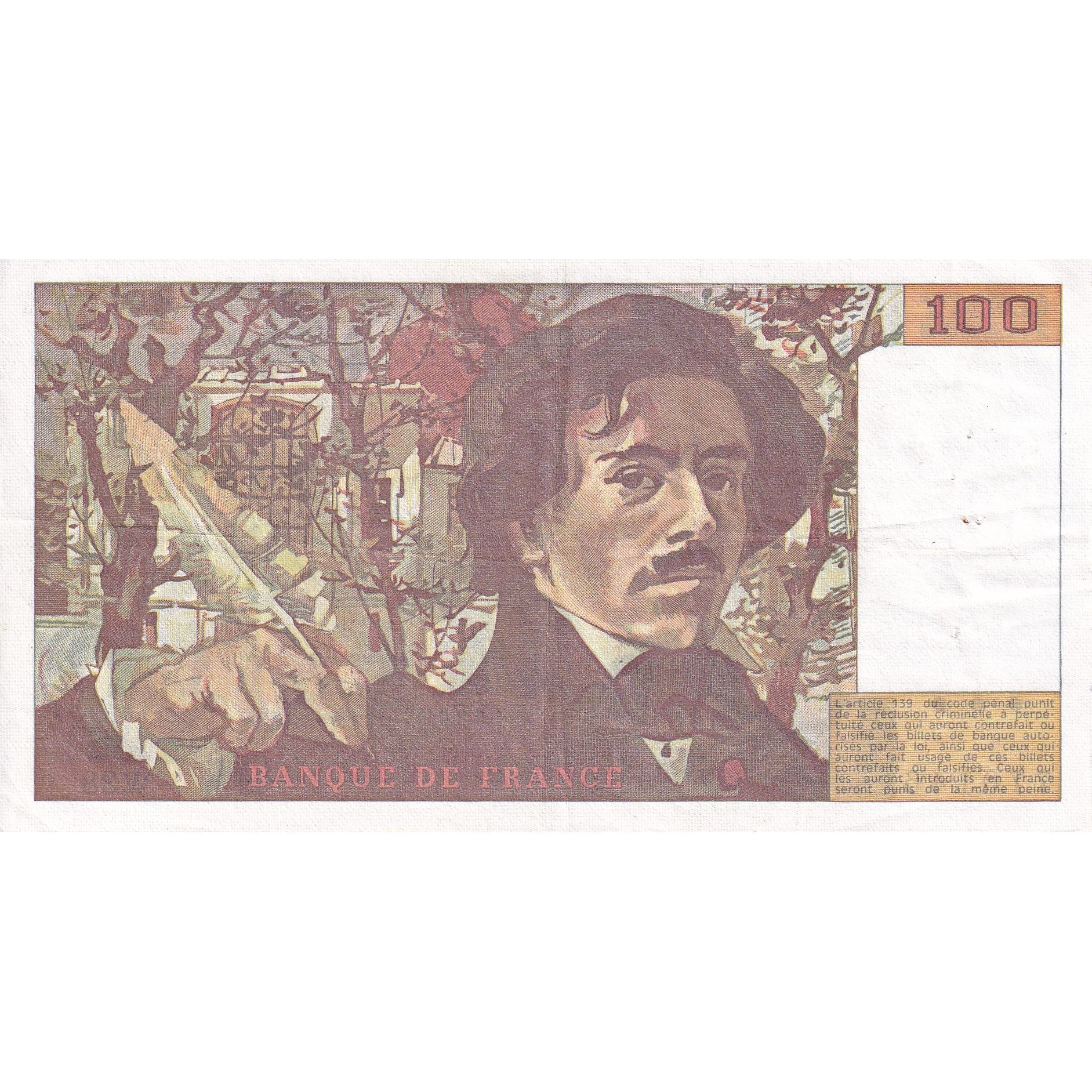 França, 100 Francs, Delacroix, 1980, W.38, EF(40-45), Fayette:69.4b, KM:154b