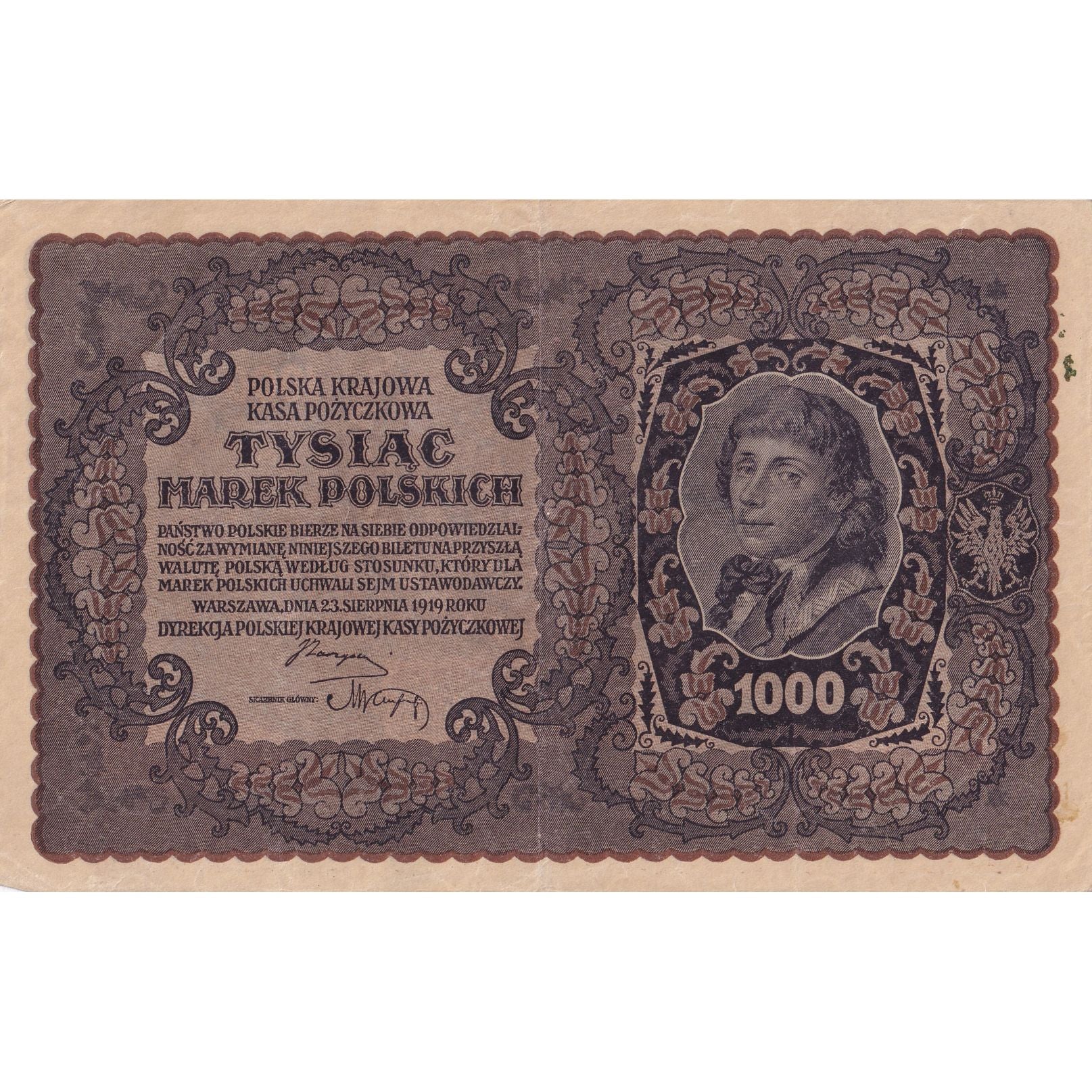 Banknote, Poland, 1000 Marek, 1919, 1919-08-23, KM:29, EF(40-45)