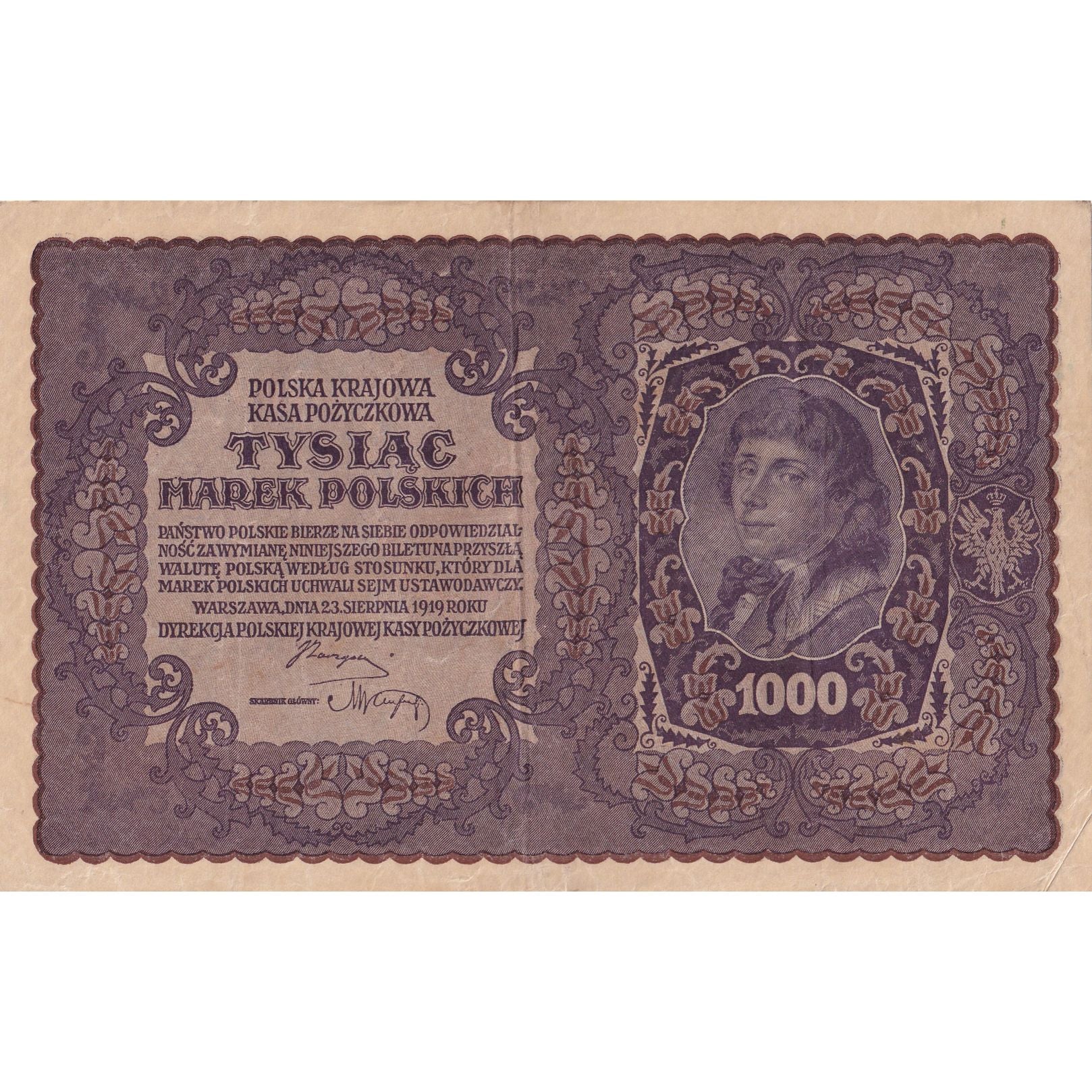 Banknote, Poland, 1000 Marek, 1919, 1919-08-23, KM:29, EF(40-45)