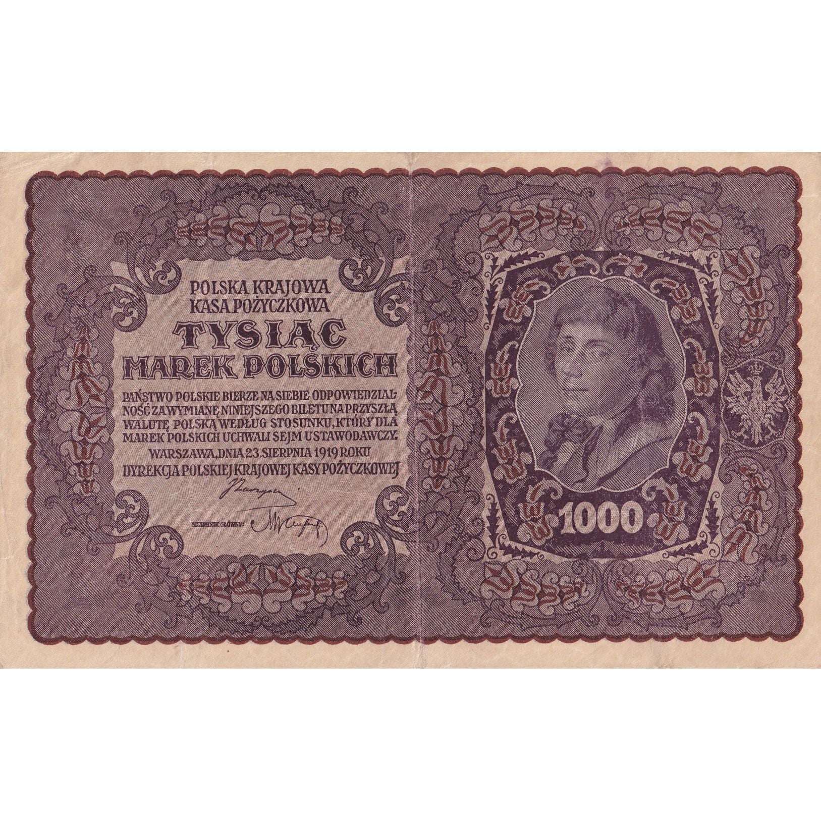 Banknote, Poland, 1000 Marek, 1919, 1919-08-23, KM:29, EF(40-45)