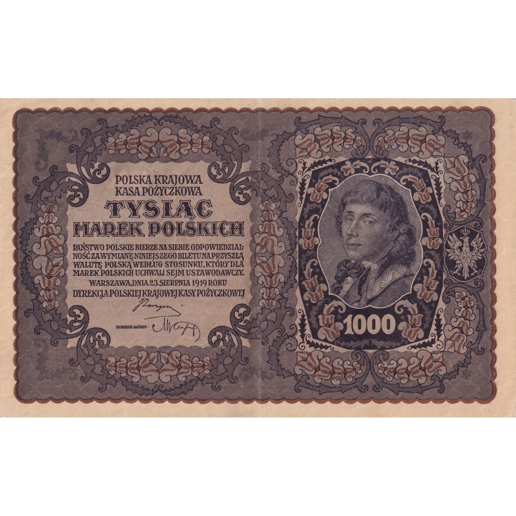 Geldschein, Polen, 1000 Marek, 1919, 1919-08-23, KM:29, SS