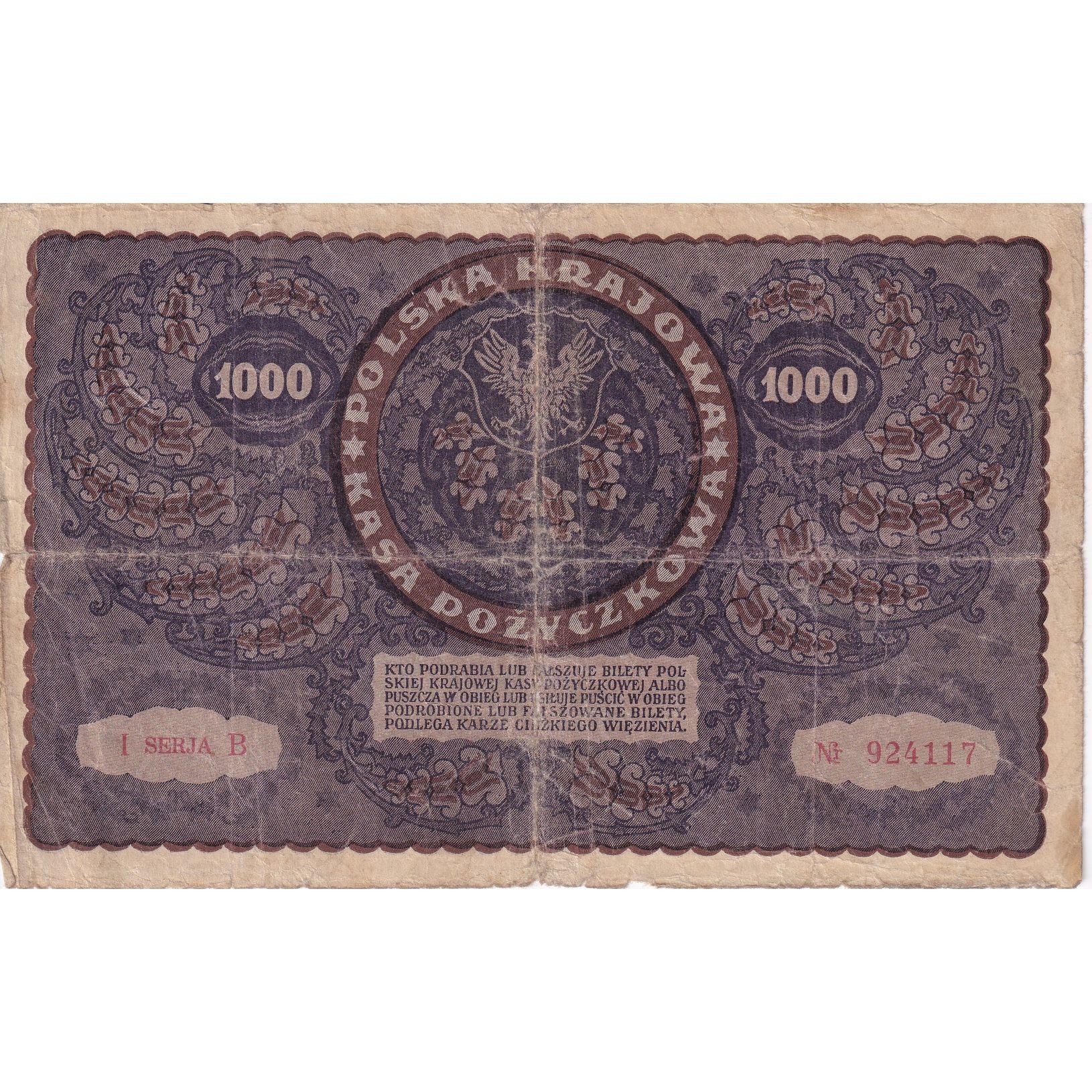 Nota, Polónia, 1000 Marek, 1919, 1919-08-23, KM:29, VF(20-25)