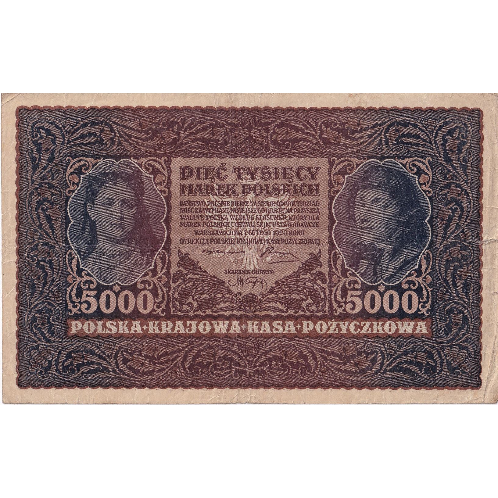 Banknote, Poland, 5000 Marek, 1920, 1920-02-07, KM:31, VF(20-25)