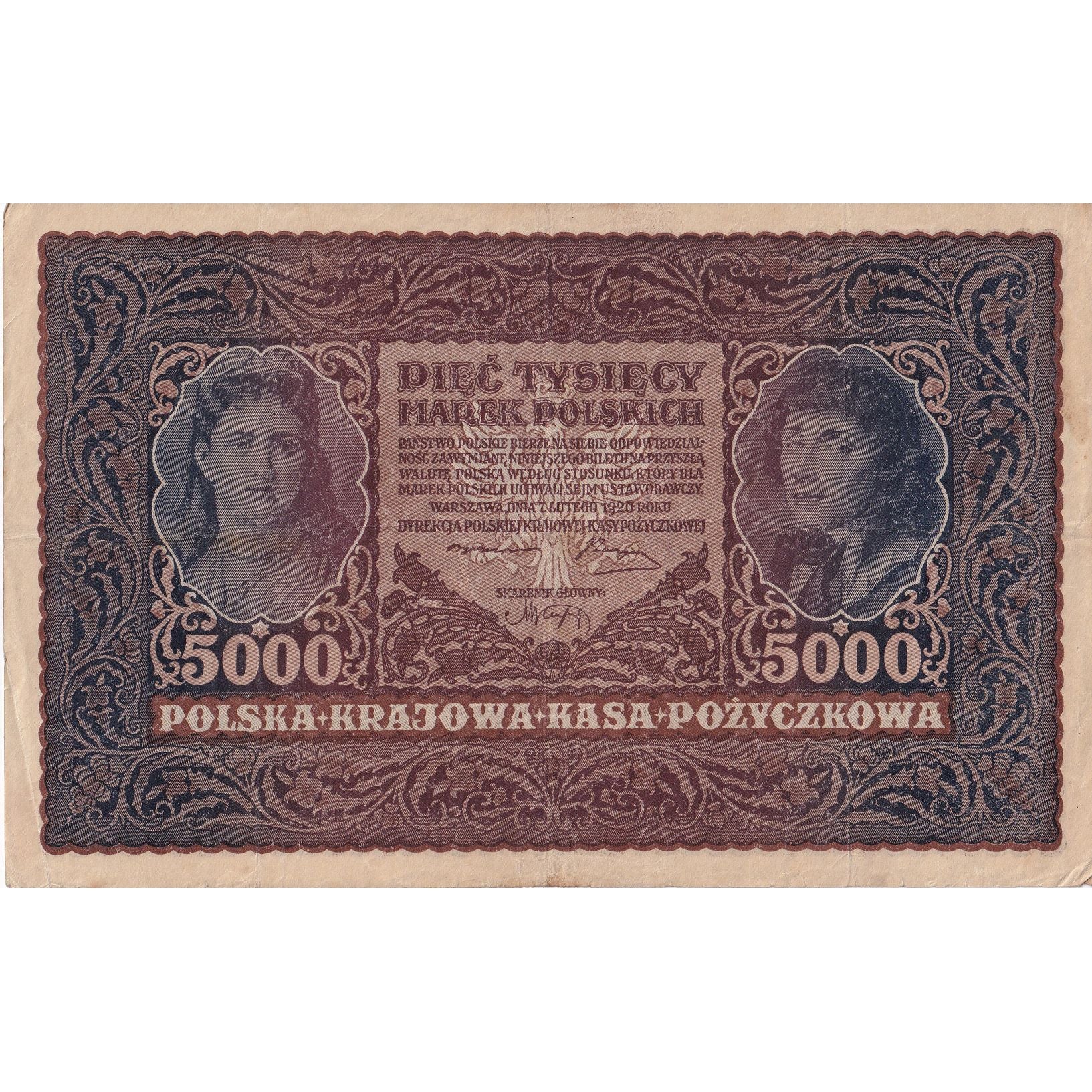 Banknote, Poland, 5000 Marek, 1920, 1920-02-07, KM:31, VF(20-25)