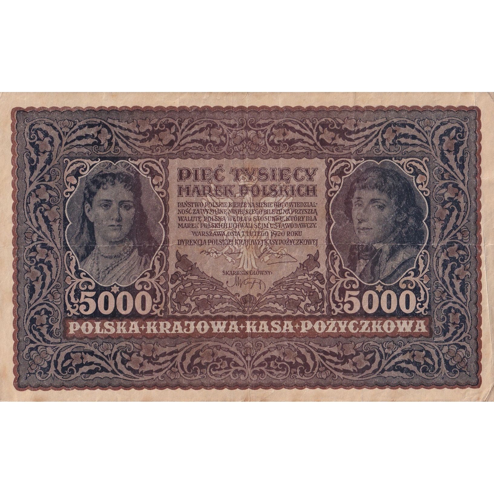 Banknote, Poland, 5000 Marek, 1920, 1920-02-07, KM:31, VF(20-25)