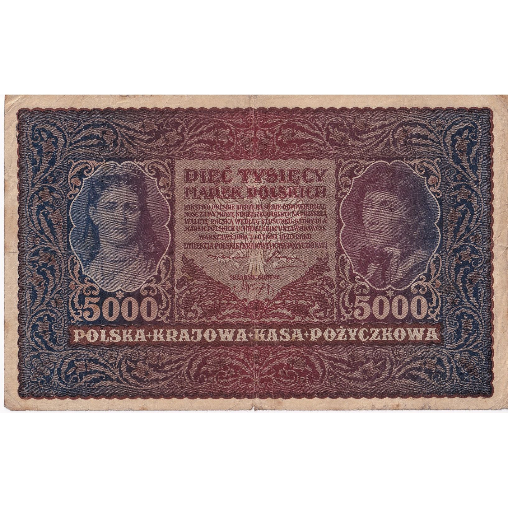 Nota, Polónia, 5000 Marek, 1920, 1920-02-07, KM:31, VF(20-25)