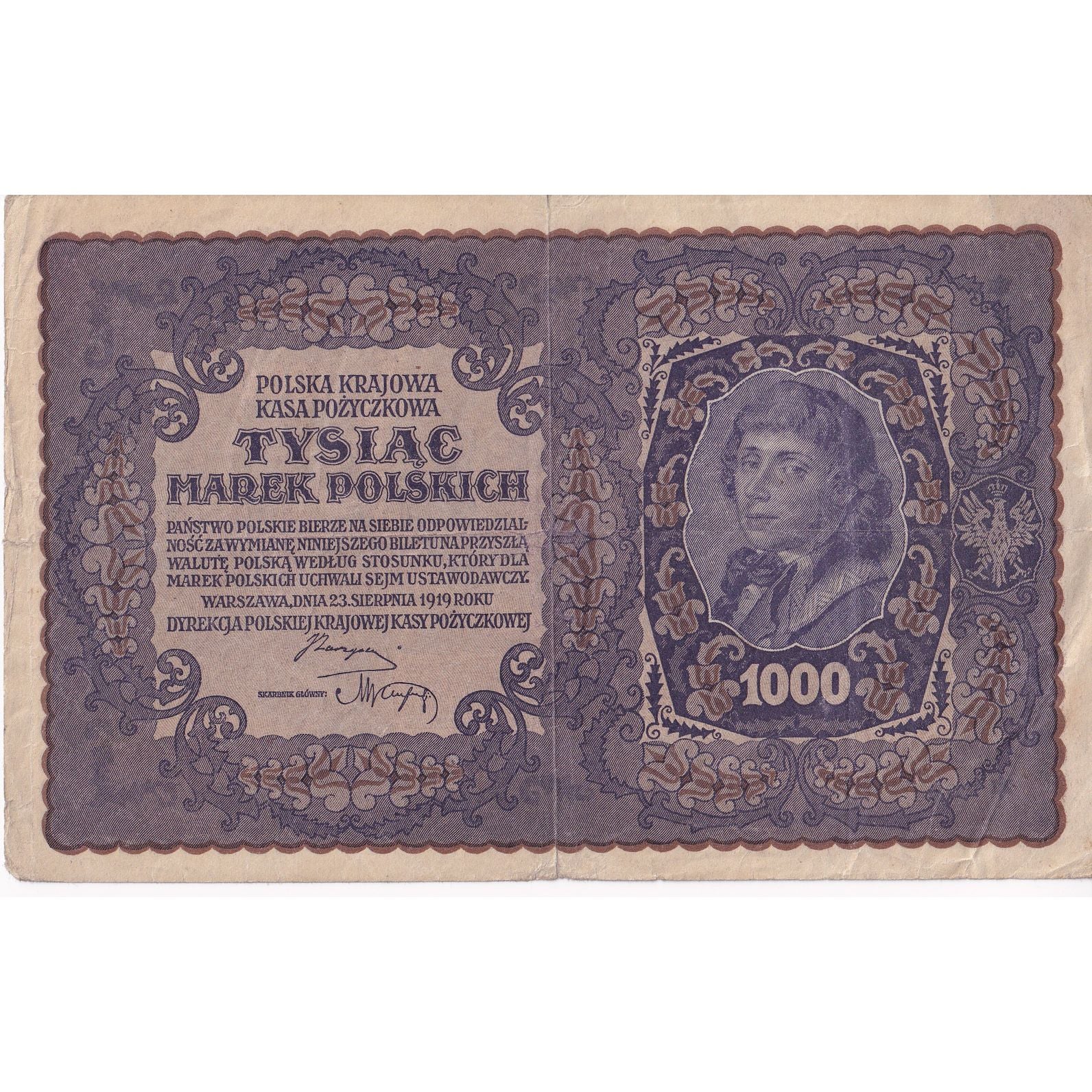 Banknote, Poland, 1000 Marek, 1919, 1919-08-23, KM:29, EF(40-45)
