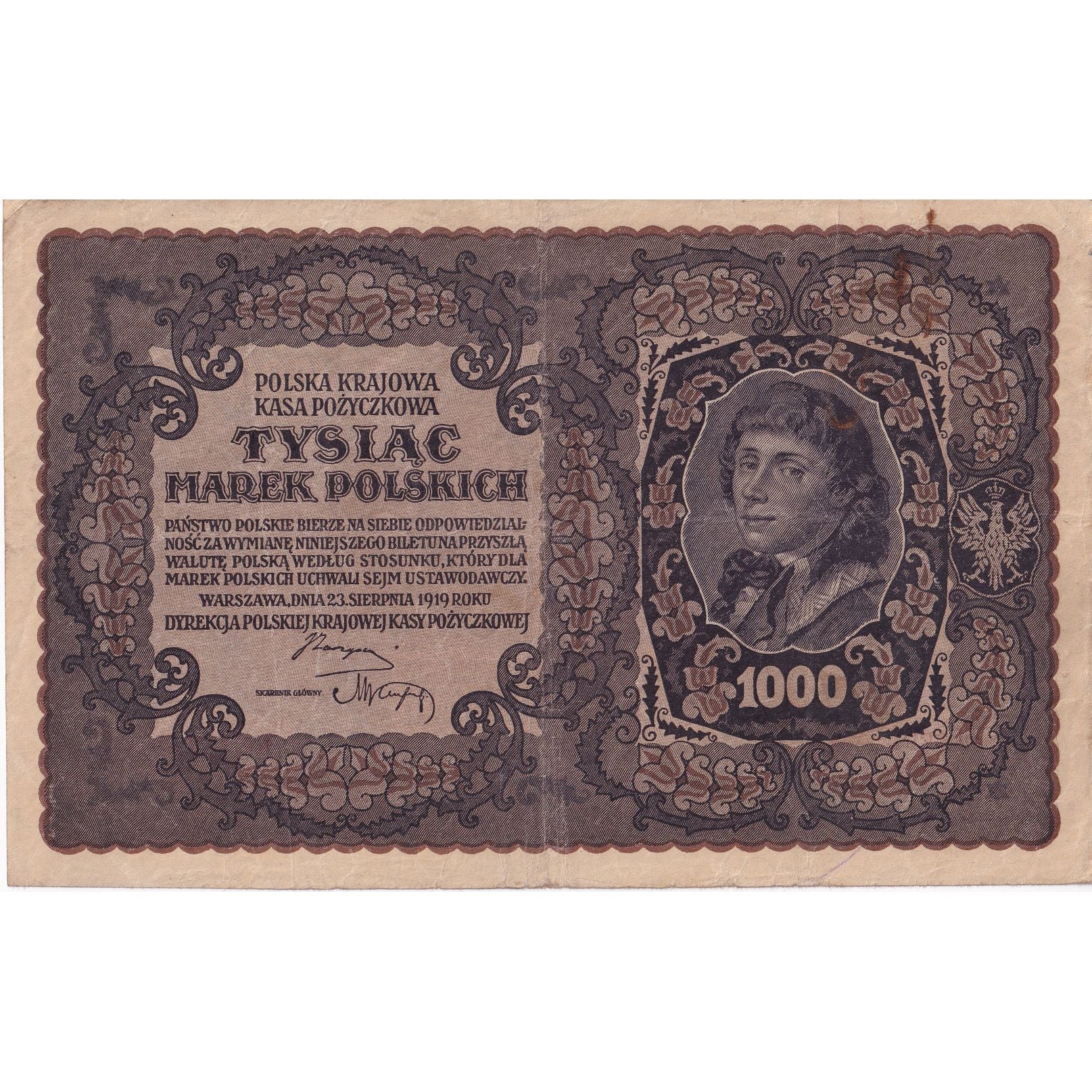 Banknote, Poland, 1000 Marek, 1919, 1919-08-23, KM:29, EF(40-45)