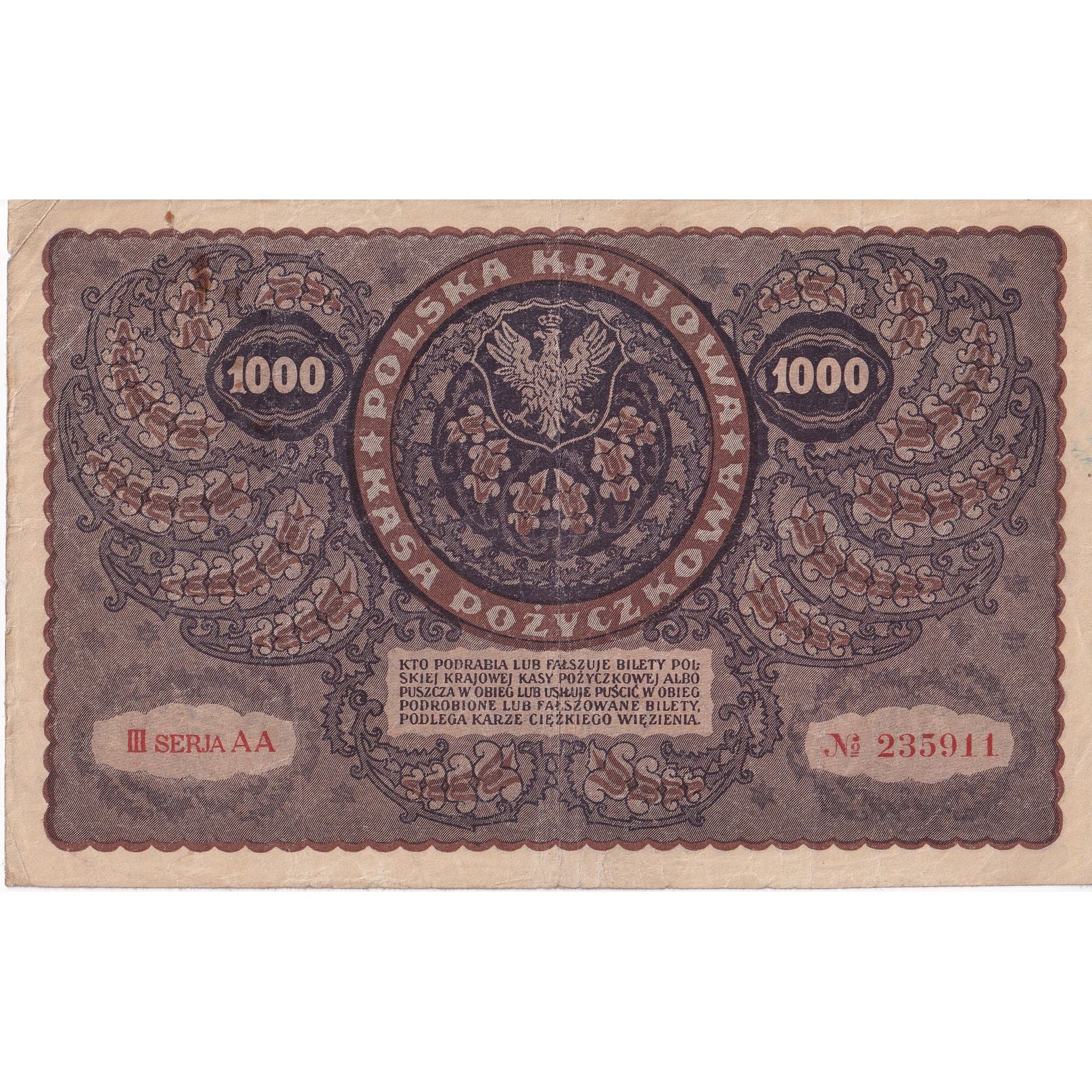 Banknote, Poland, 1000 Marek, 1919, 1919-08-23, KM:29, EF(40-45)