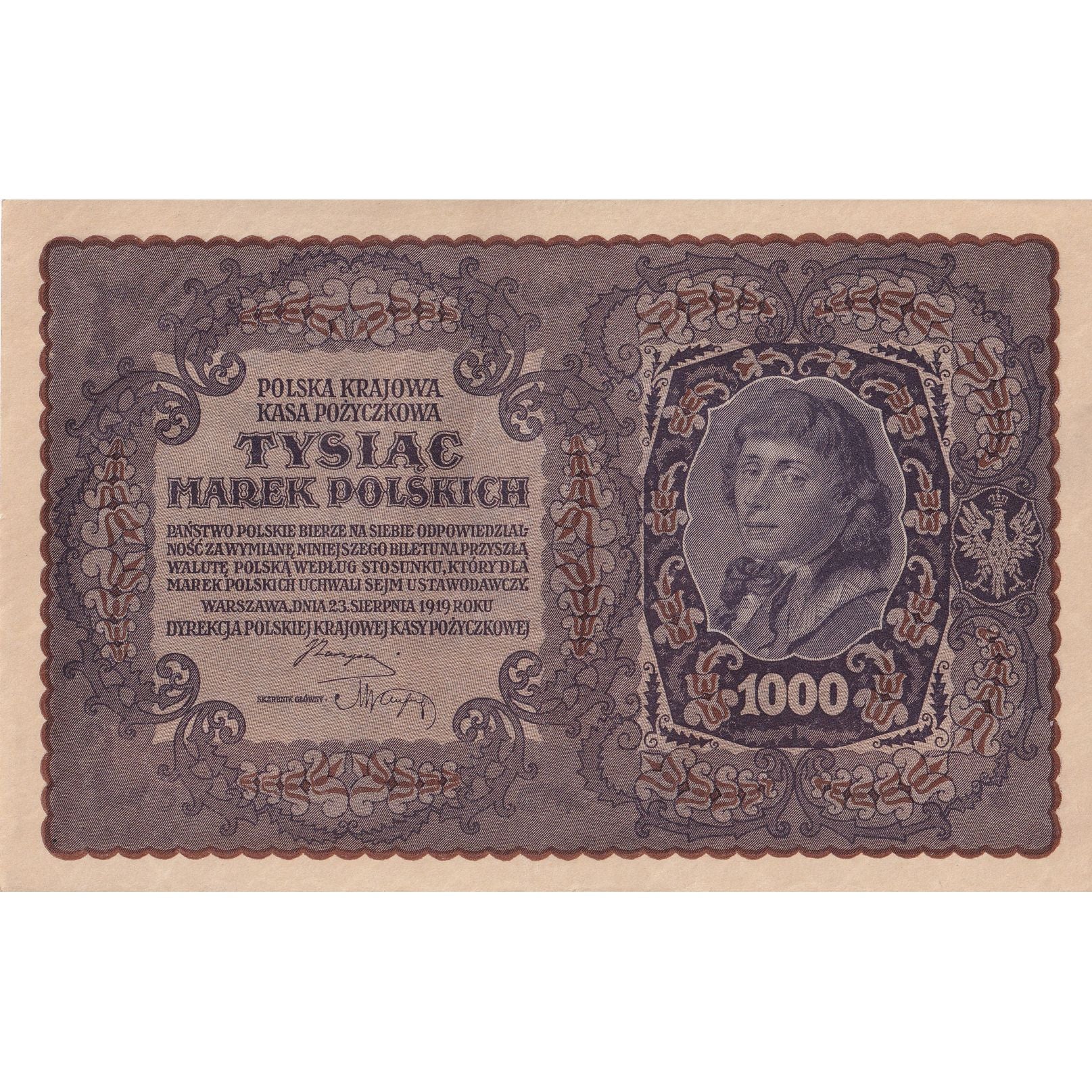 Banconote, Polonia, 1000 Marek, 1919, 1919-08-23, KM:29, SPL-
