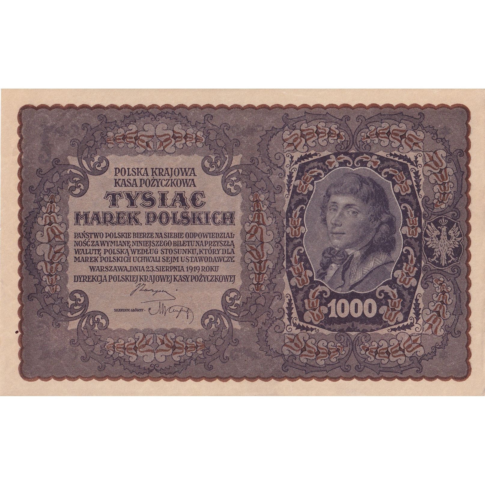 Banknote, Poland, 1000 Marek, 1919, 1919-08-23, KM:29, AU(55-58)