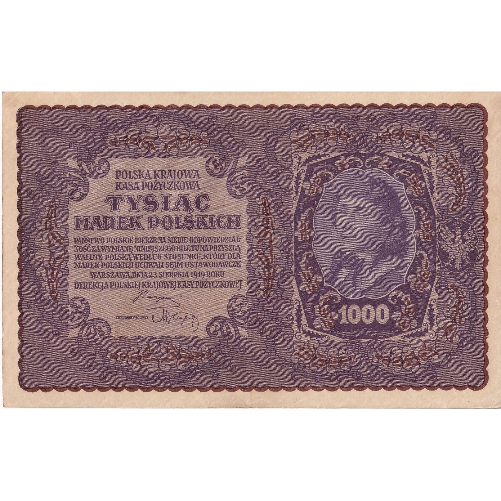 Banknote, Poland, 1000 Marek, 1919, 1919-08-23, KM:29, EF(40-45)