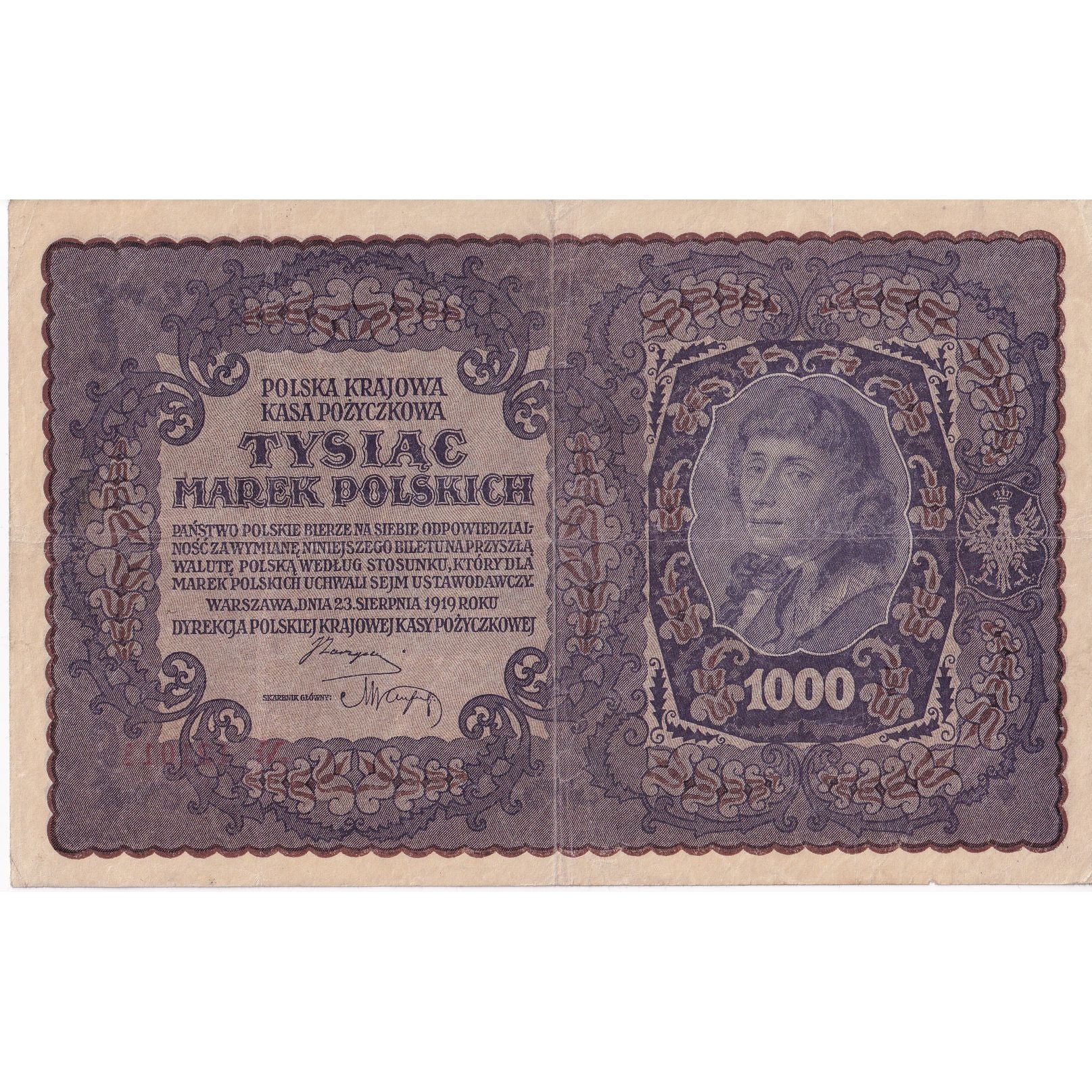 Billet, Pologne, 1000 Marek, 1919, 1919-08-23, KM:29, TTB