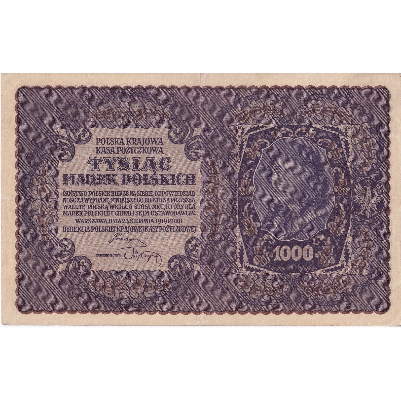 Banknot, Polska, 1000 Marek, 1919, 1919-08-23, KM:29, EF(40-45)
