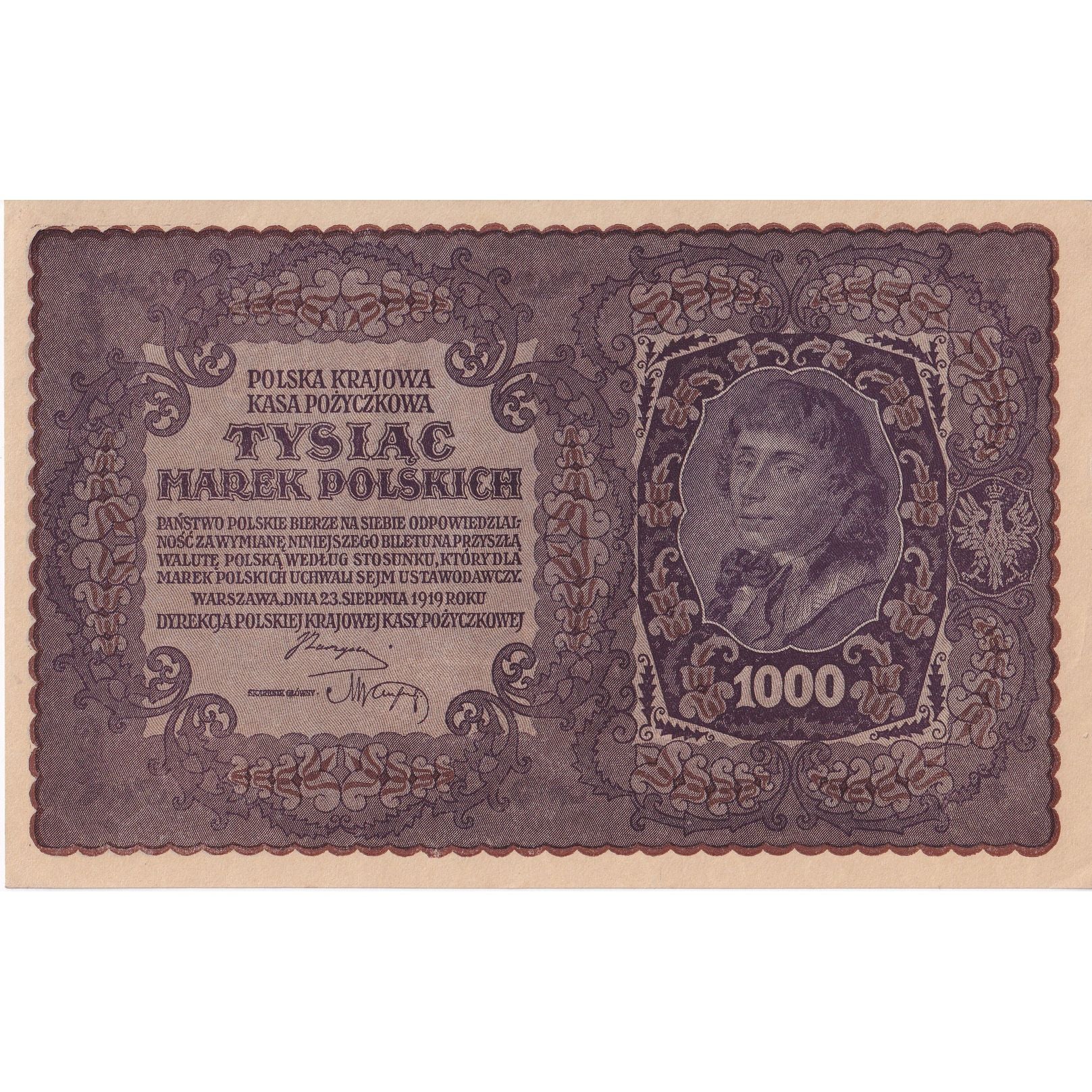 Banknote, Poland, 1000 Marek, 1919, 1919-08-23, KM:29, AU(55-58)
