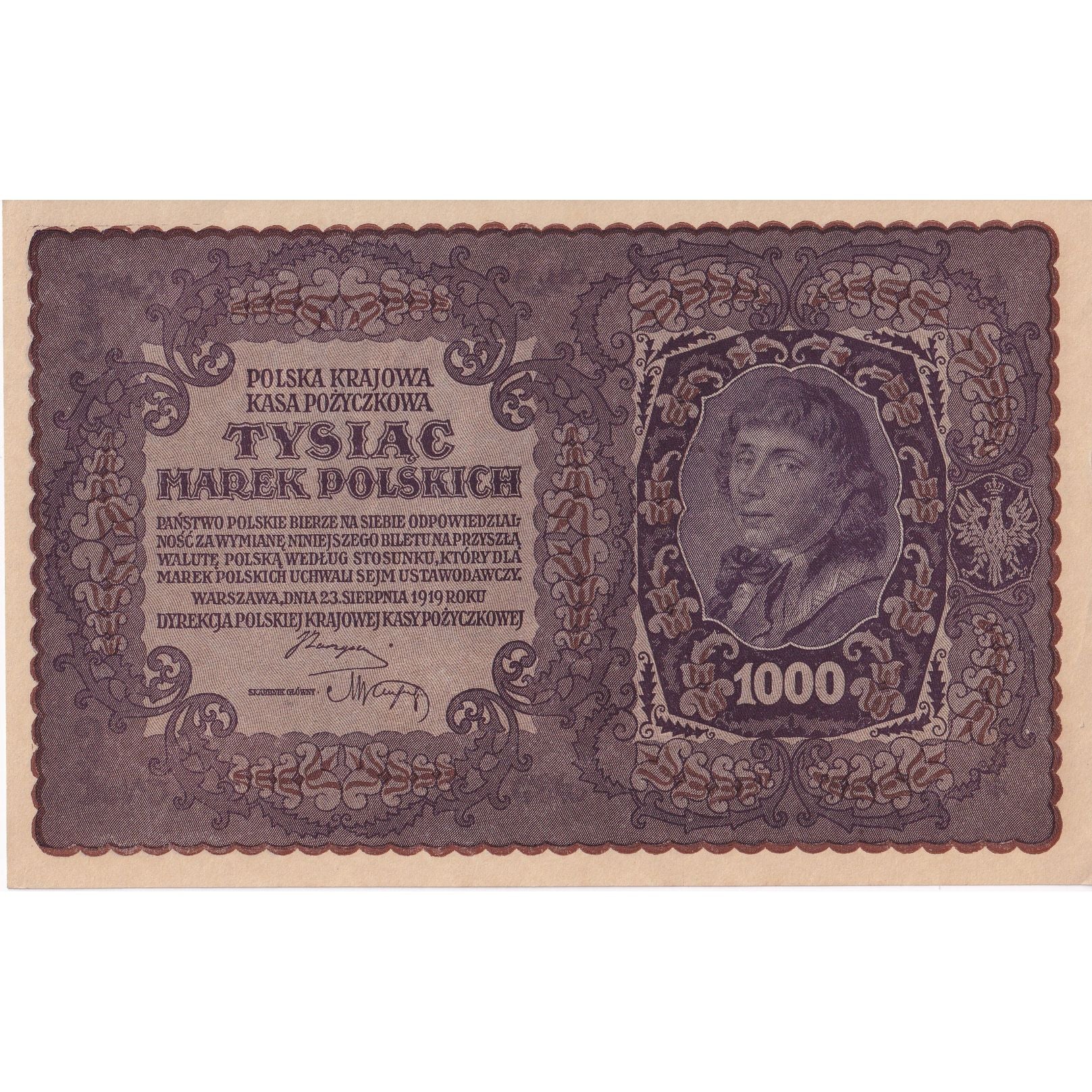 Banknote, Poland, 1000 Marek, 1919, 1919-08-23, KM:29, AU(55-58)
