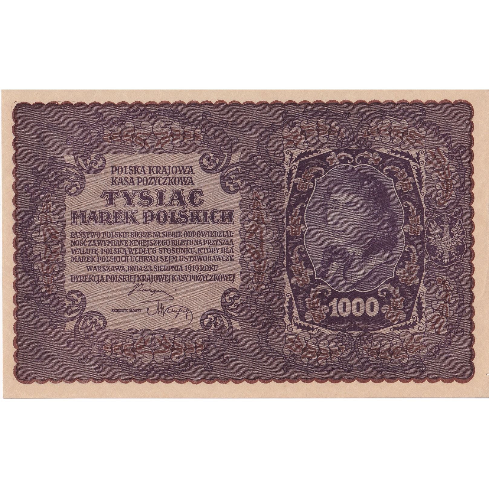 Banknote, Poland, 1000 Marek, 1919, 1919-08-23, KM:29, AU(55-58)