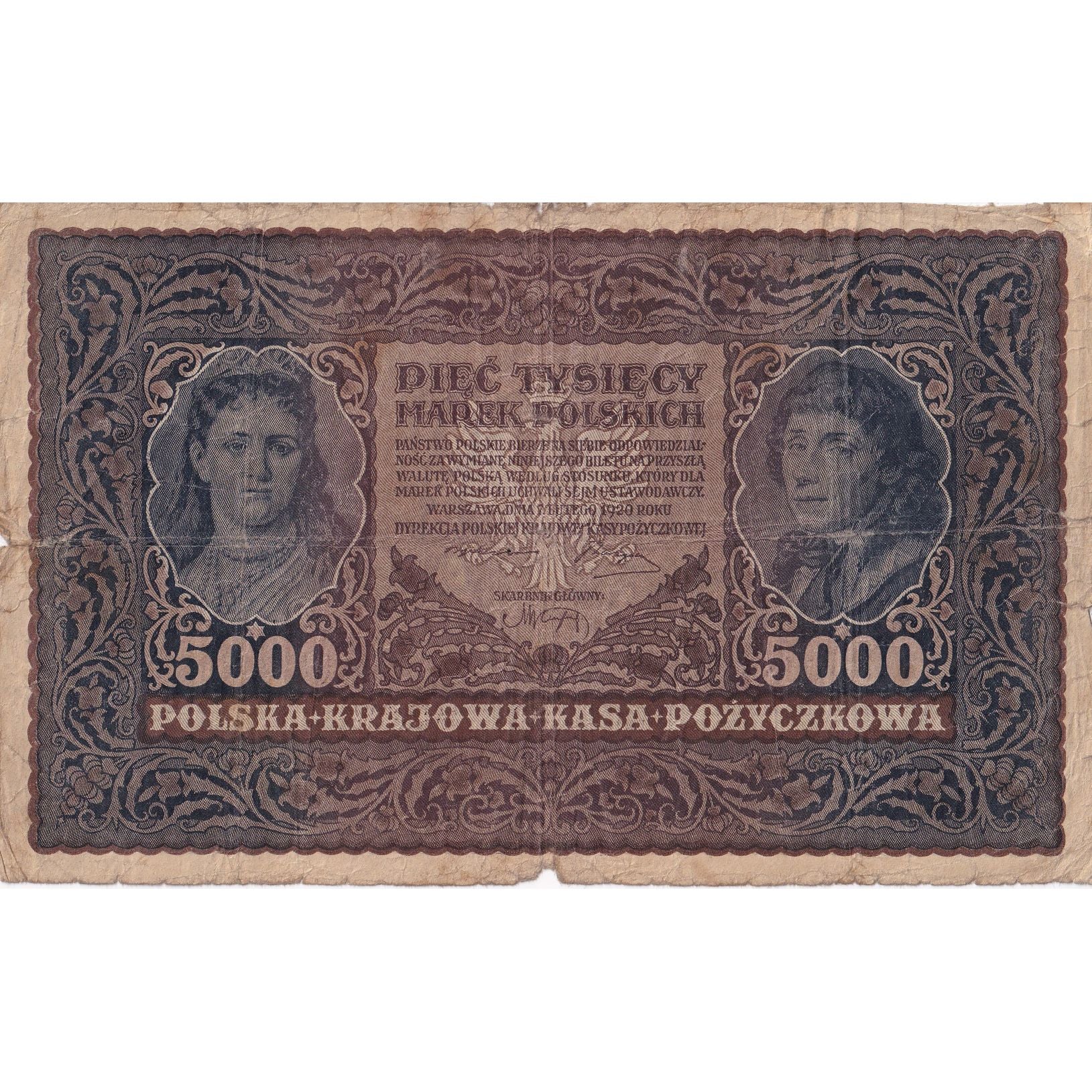 Poland, 5000 Marek, 1920, KM:31, 1920-02-07, VG(8-10)