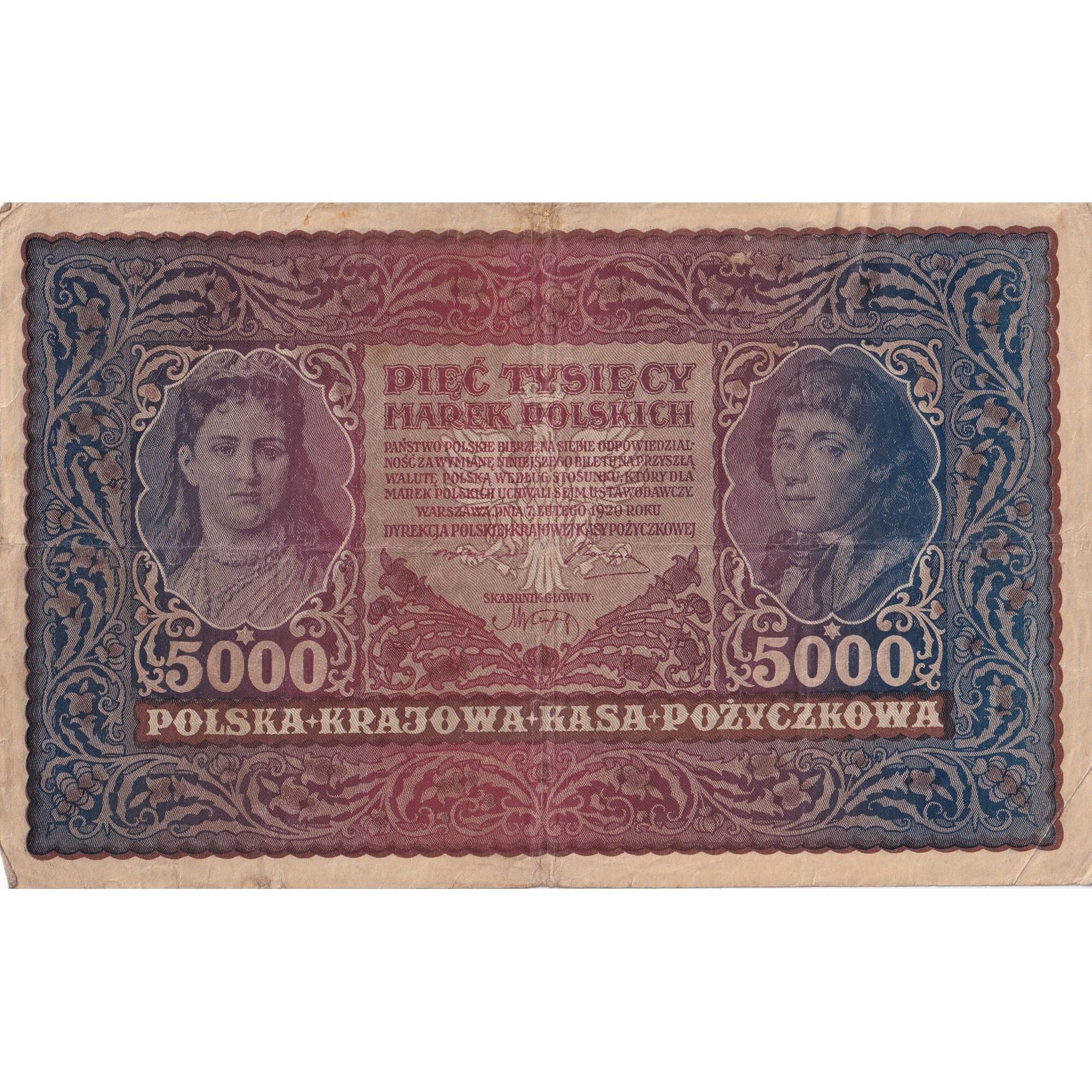 Poland, 5000 Marek, 1920, KM:31, 1920-02-07, VG(8-10)