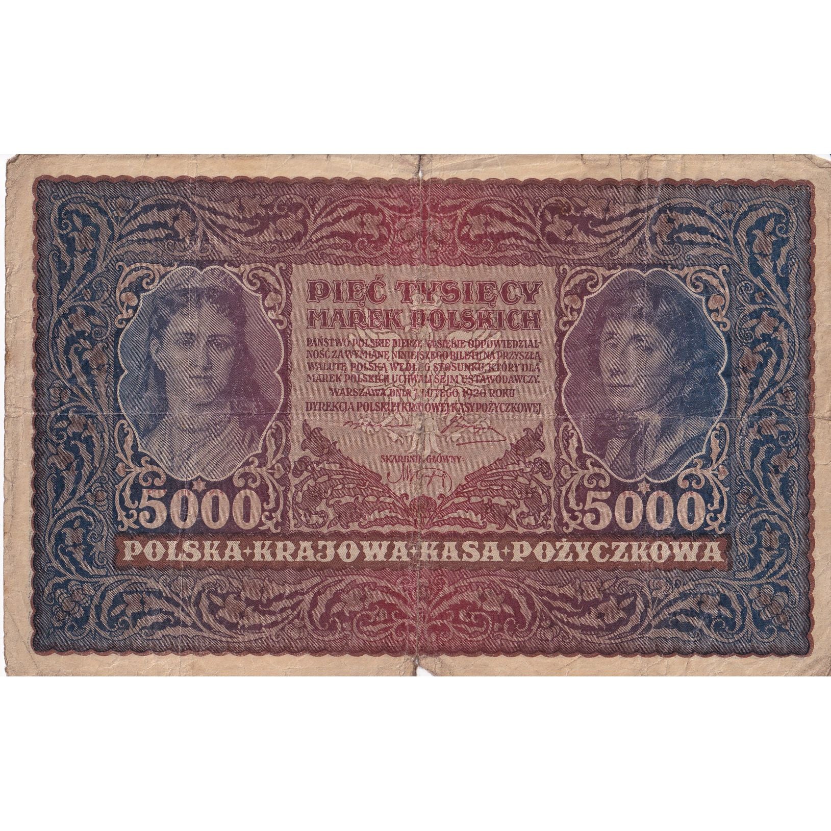 Poland, 5000 Marek, 1920, KM:31, 1920-02-07, VG(8-10)