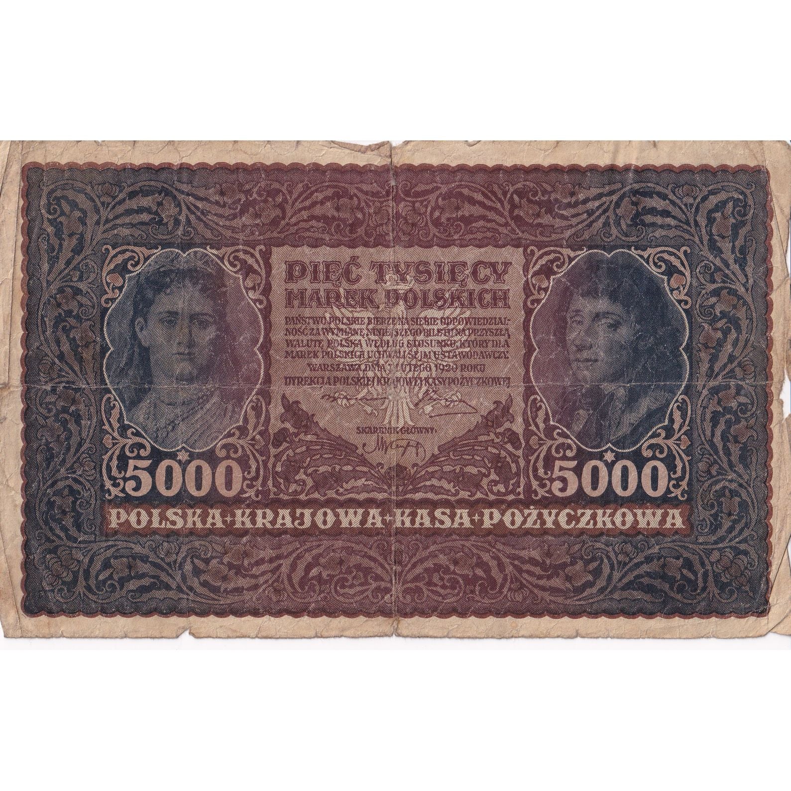 Poland, 5000 Marek, 1920, KM:31, 1920-02-07, VG(8-10)