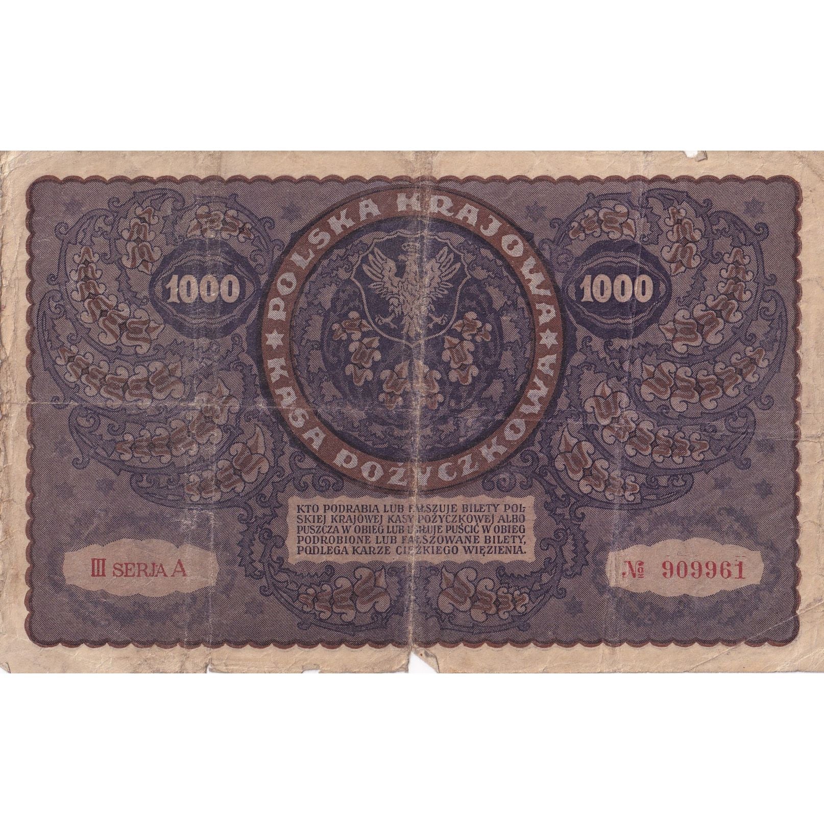 Nota, Polónia, 1000 Marek, 1919, 1919-08-23, KM:29, VG(8-10)