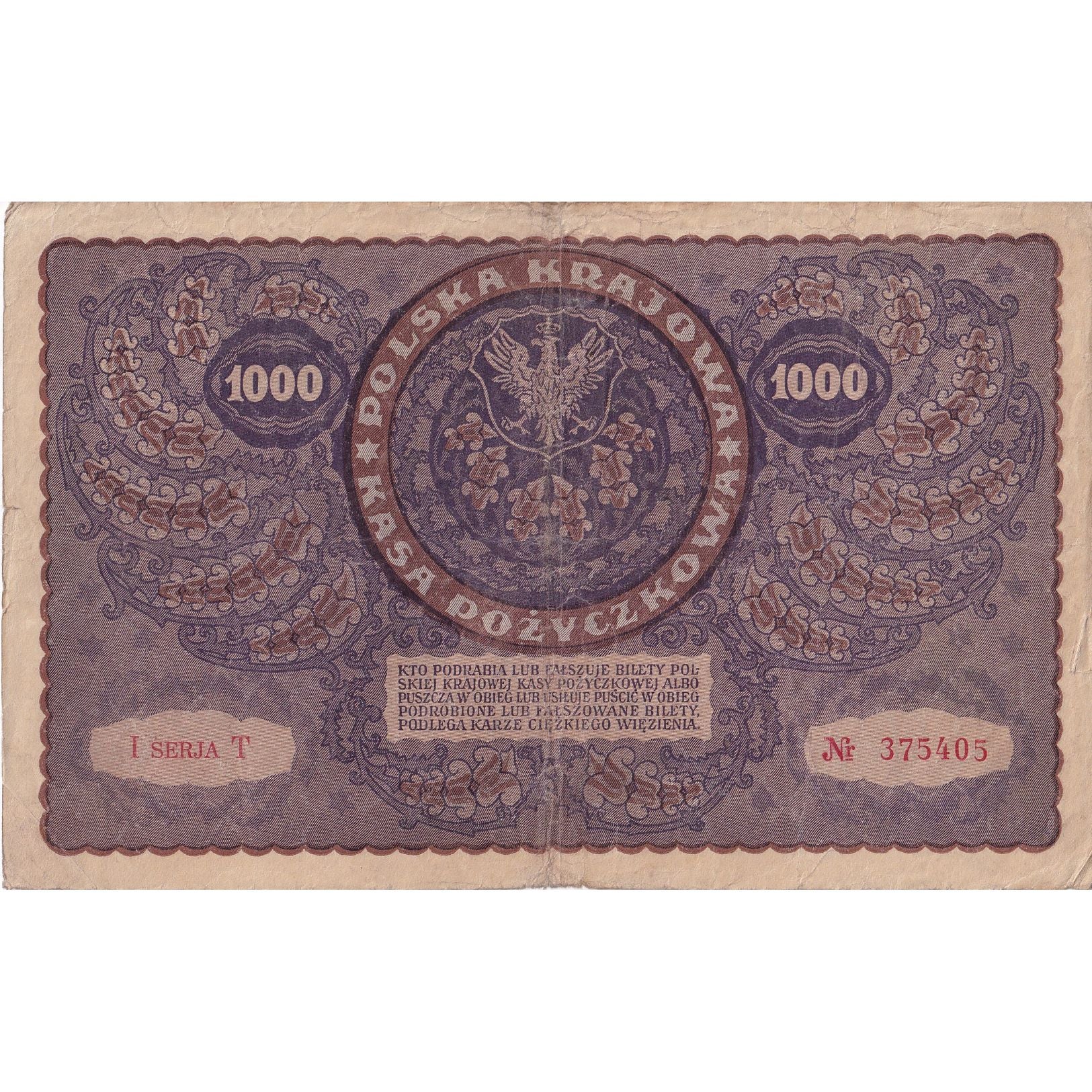 Billet, Pologne, 1000 Marek, 1919, 1919-08-23, KM:29, TB+