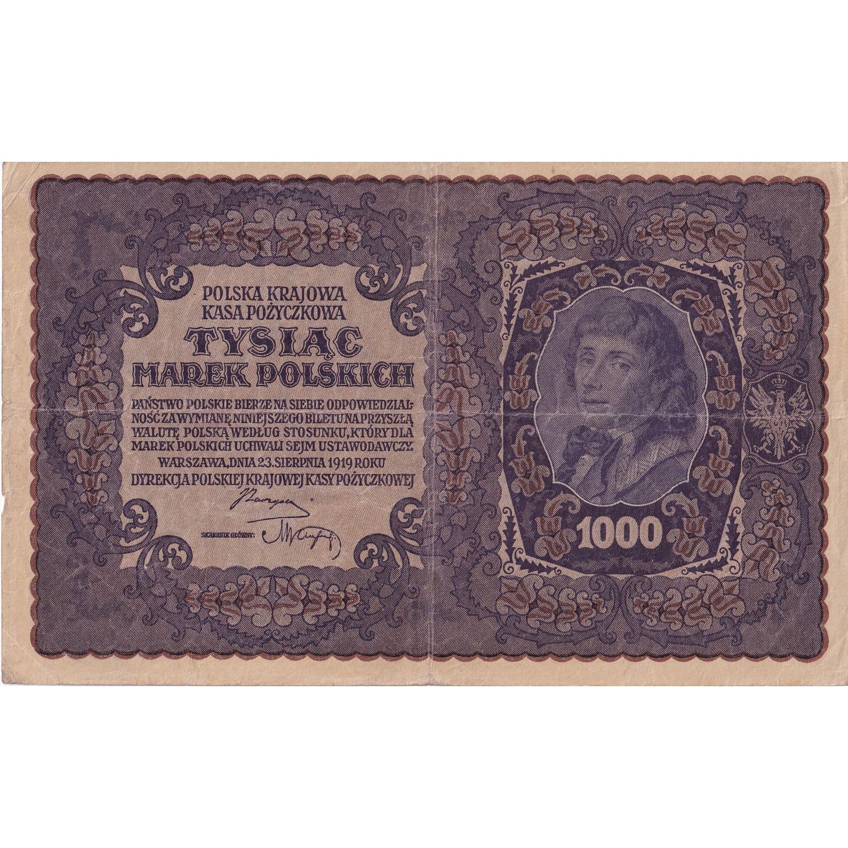 Banknote, Poland, 1000 Marek, 1919, 1919-08-23, KM:29, VF(30-35)