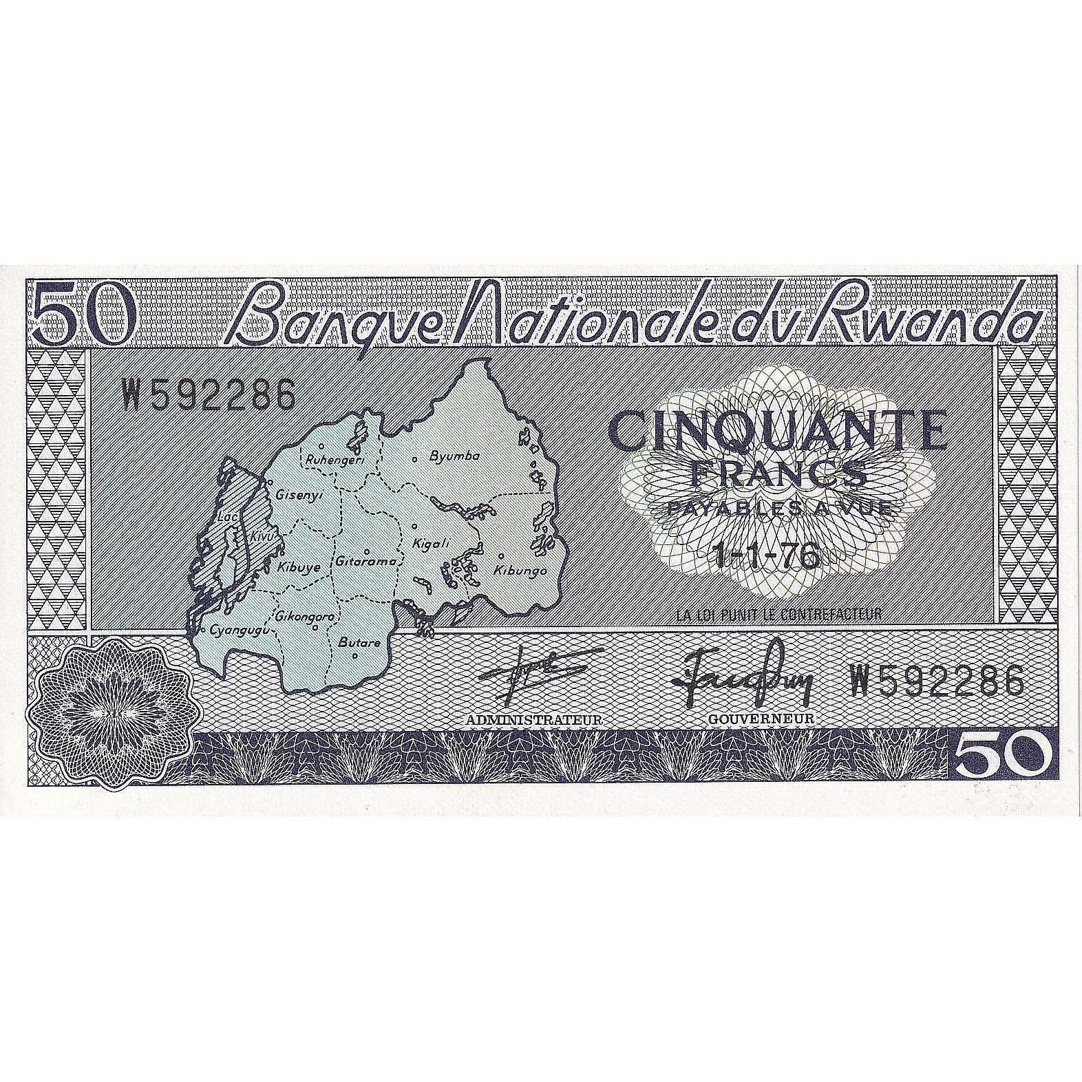 Banknote, Rwanda, 50 Francs, 1976, KM:7c, UNC(65-70)